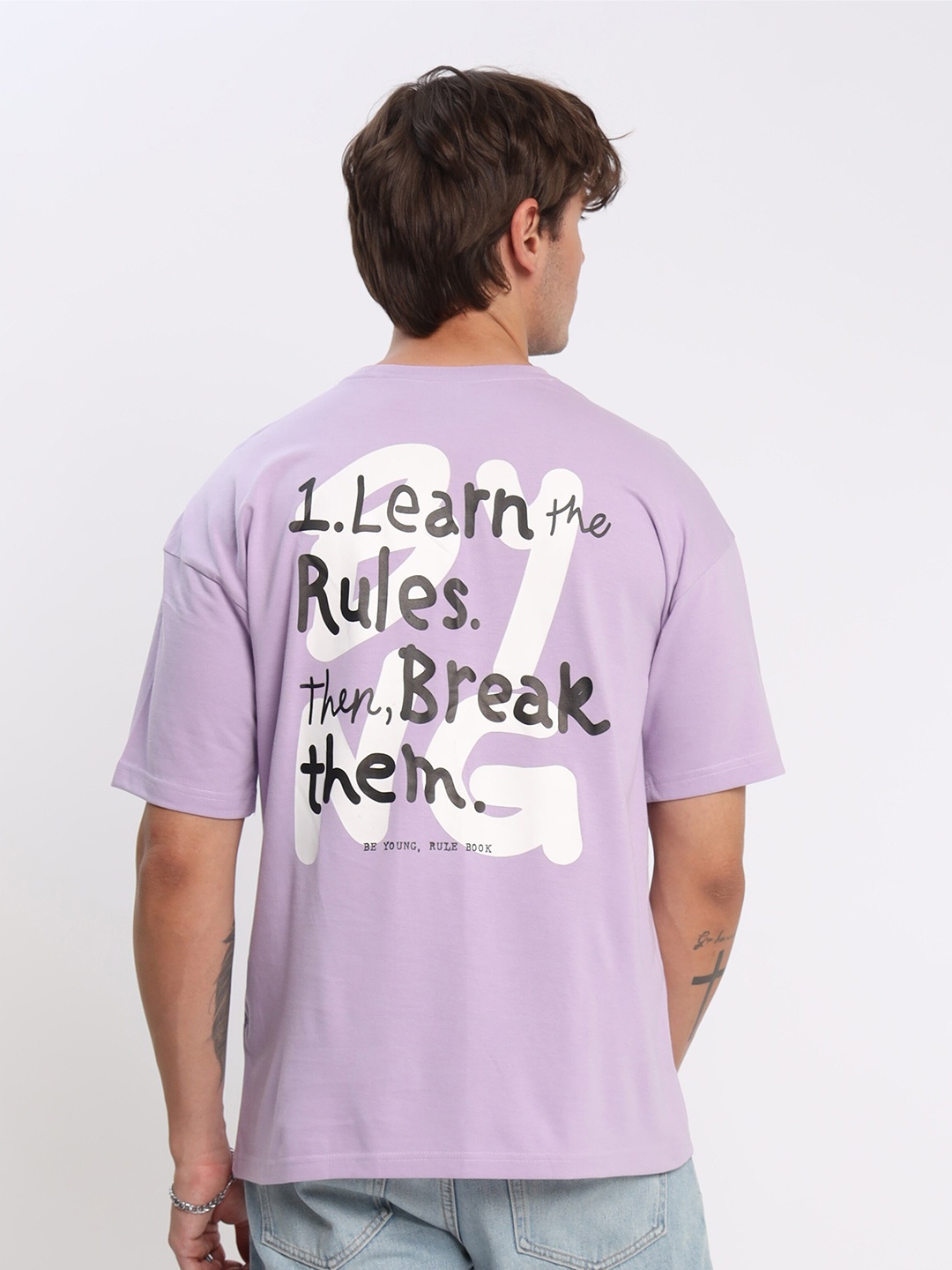 

Beyoung Typography Printed Cotton Oversized T-shirt, Purple