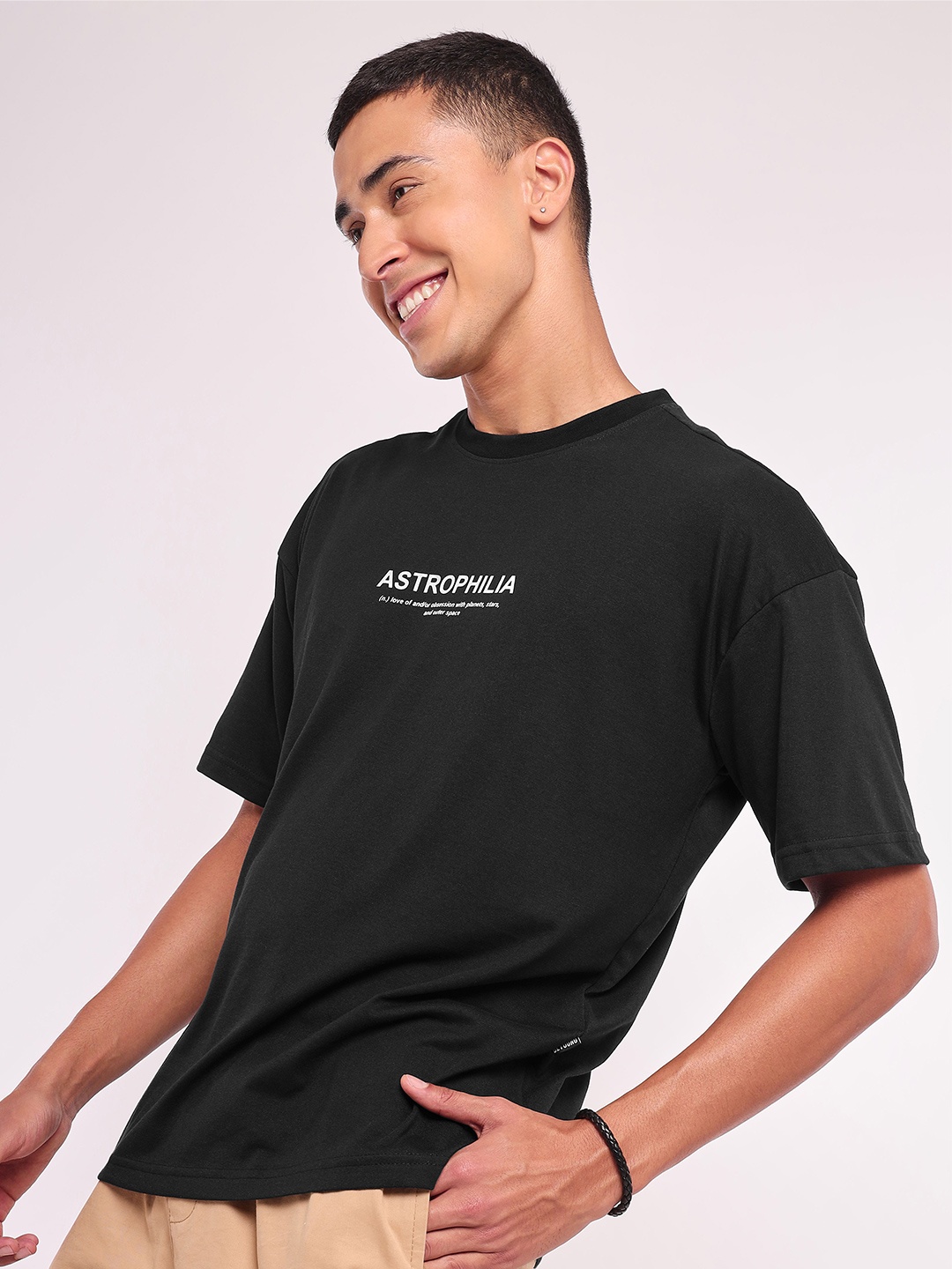

Beyoung Typography Printed Cotton Oversized T-shirt, Black