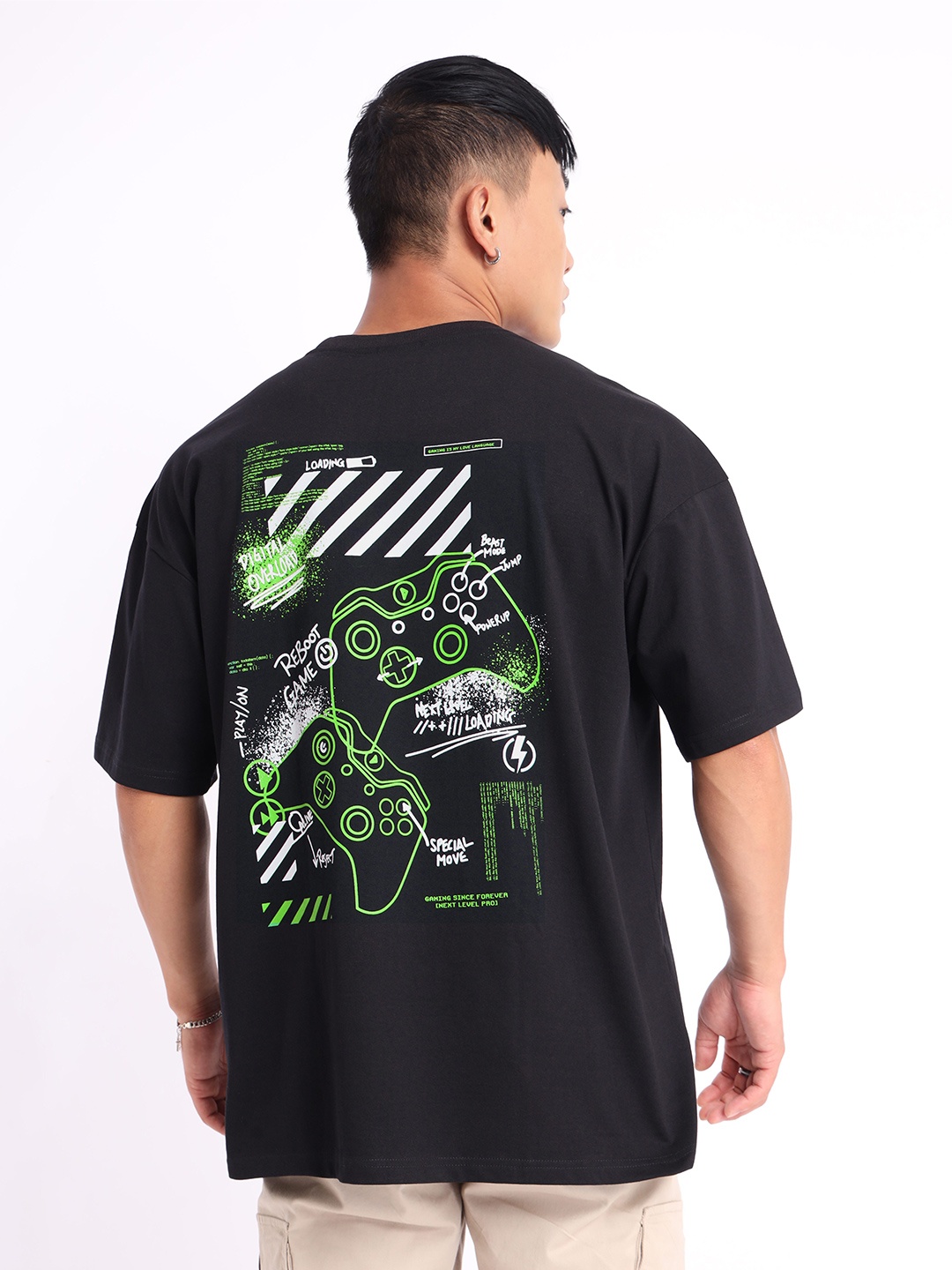 

Beyoung Graphic Printed Cotton Oversized T-shirt, Black