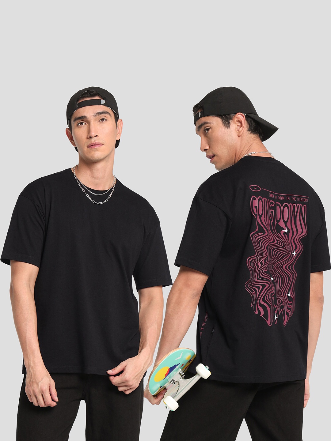 

Beyoung Men Black Typography Printed Pockets T-shirt