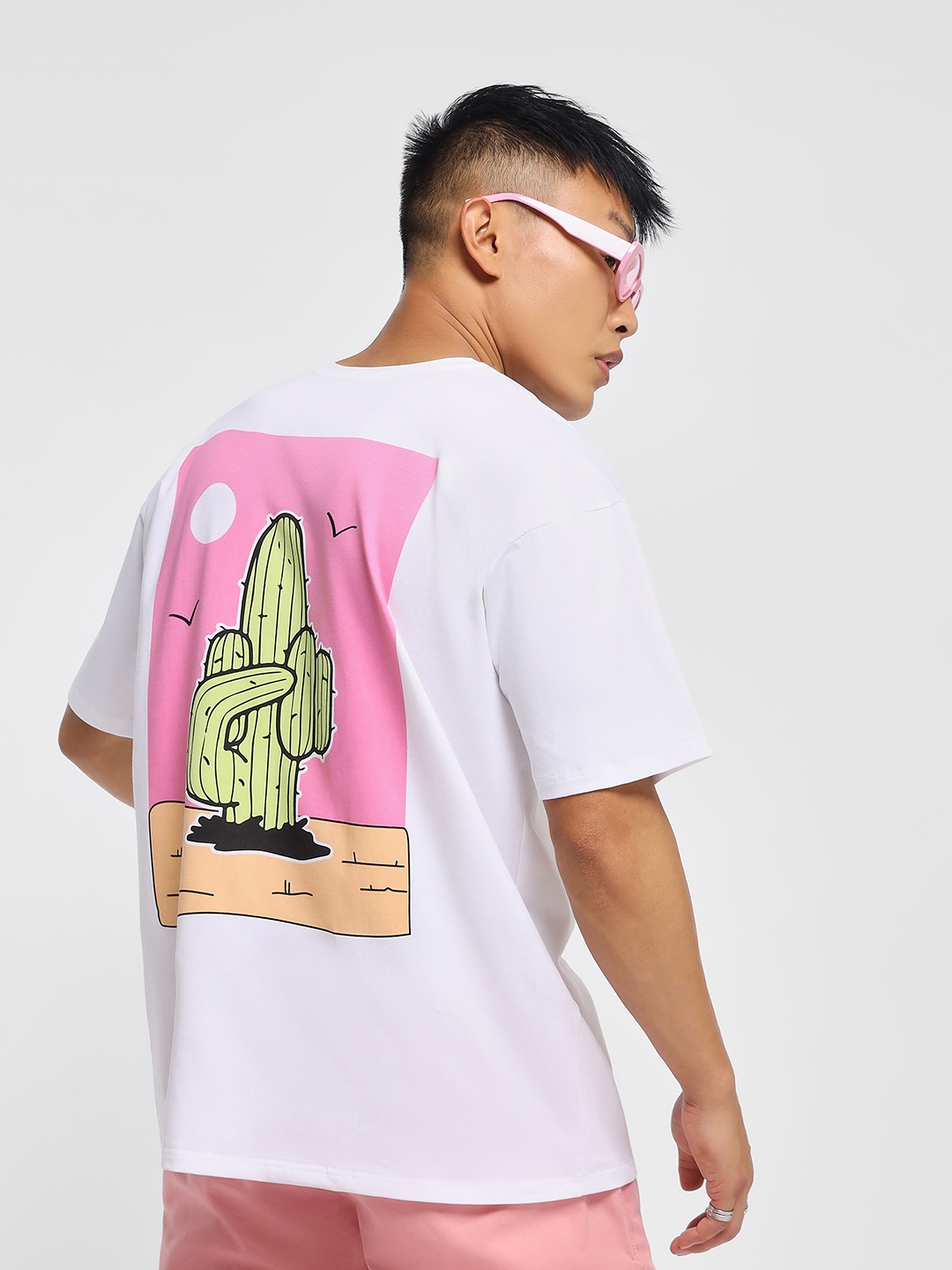 

Beyoung Graphic Printed Drop-Shoulder Sleeves Oversized Cotton T-shirt, White