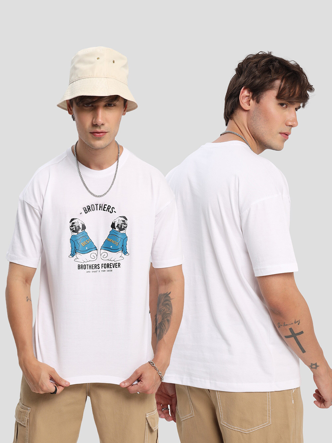 

Beyoung Graphic Printed Drop-Shoulder Sleeves Oversized Cotton T-shirt, White