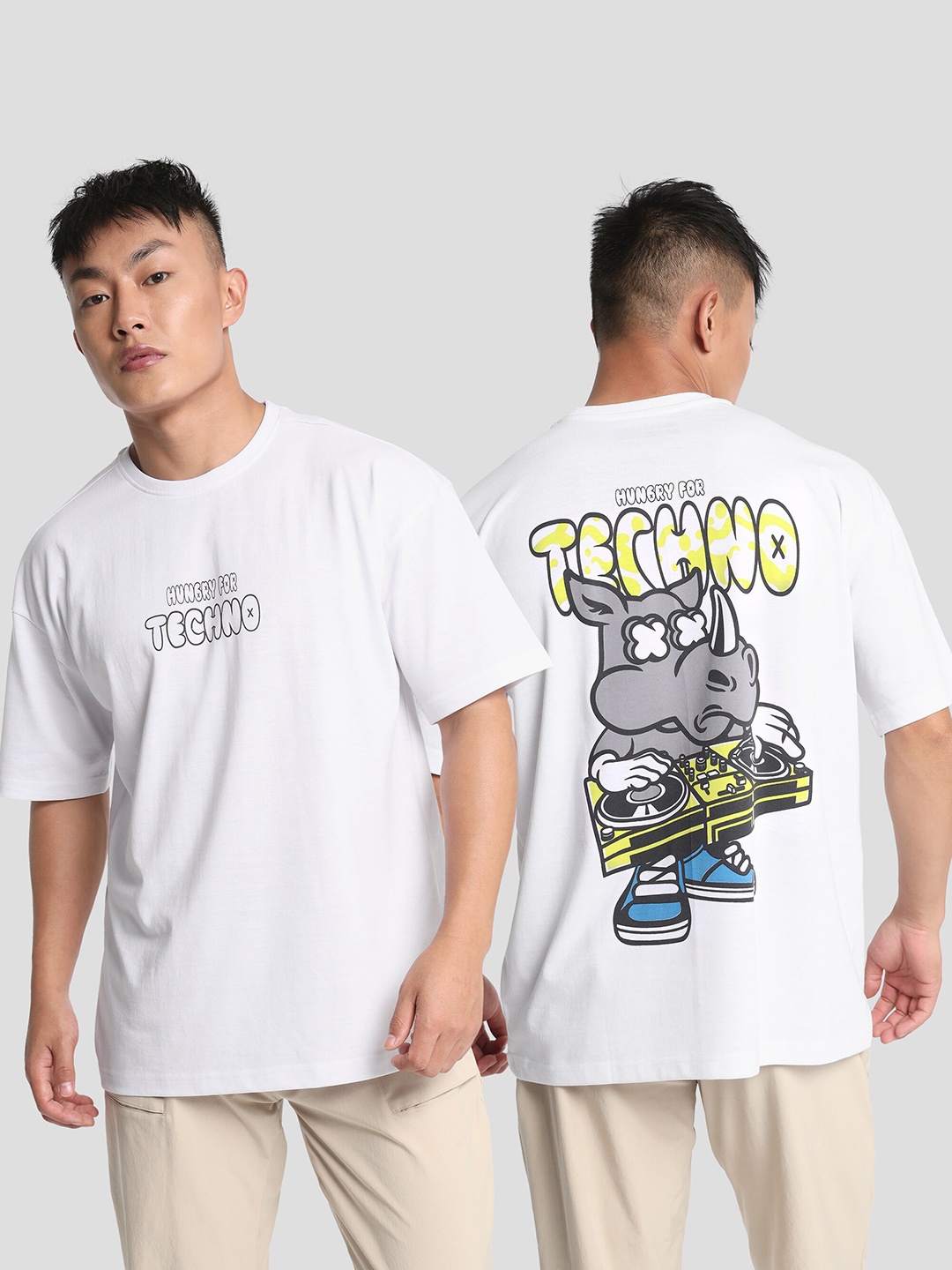 

Beyoung Graphic Printed Drop-Shoulder Sleeves Oversized Cotton T-shirt, White