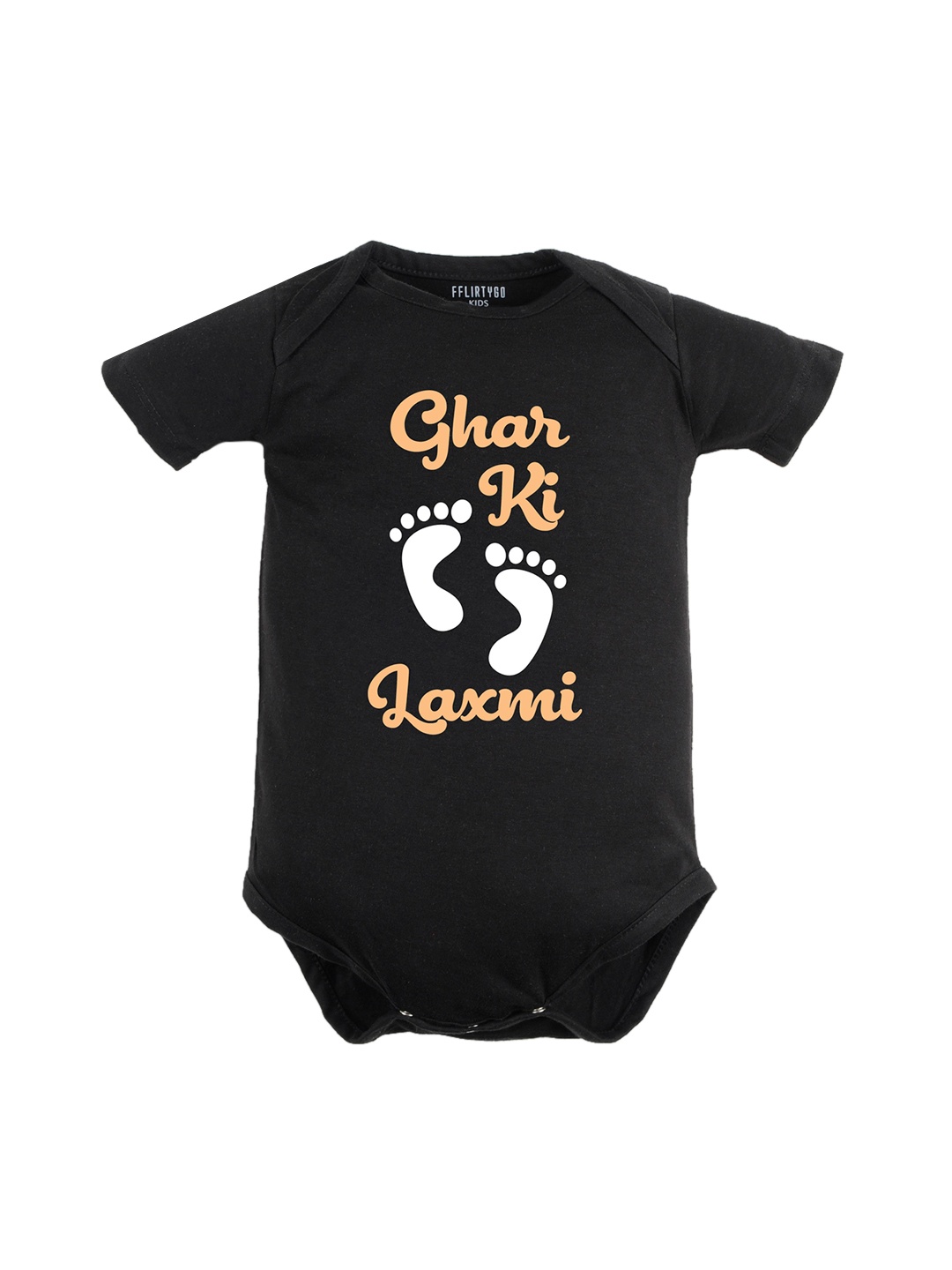

FFLIRTYGO Infants Kids Durga Puja Special Printed Pure Cotton Bodysuit, Black