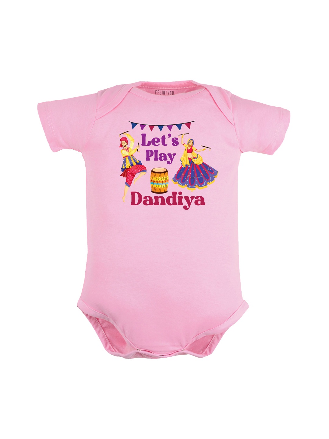 

FFLIRTYGO Infants Dandiya Special Printed Pure Cotton Bodysuit, Pink