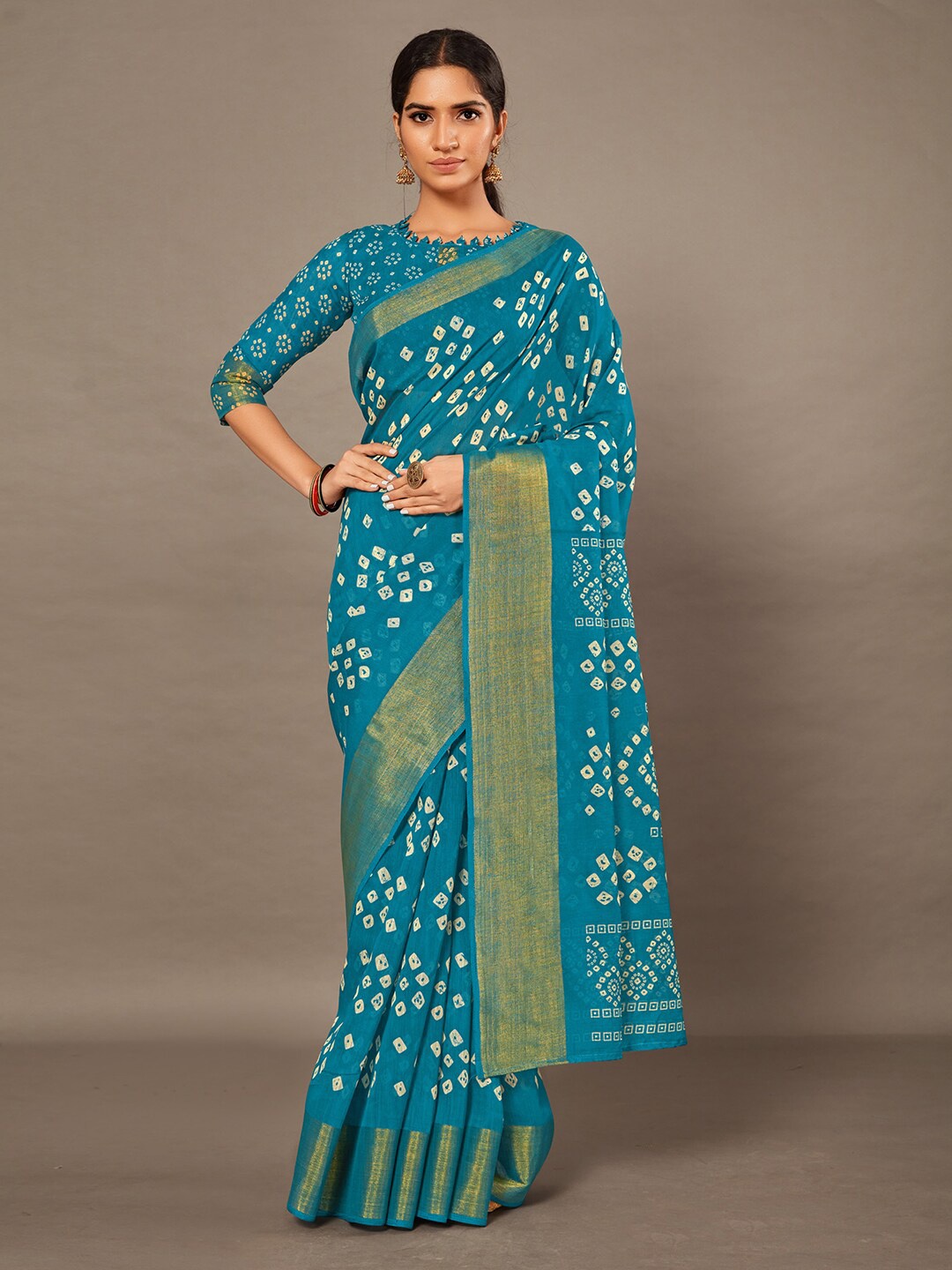 

Anouk Rustic Bandhani Printed Zari Bandhani Saree, Blue