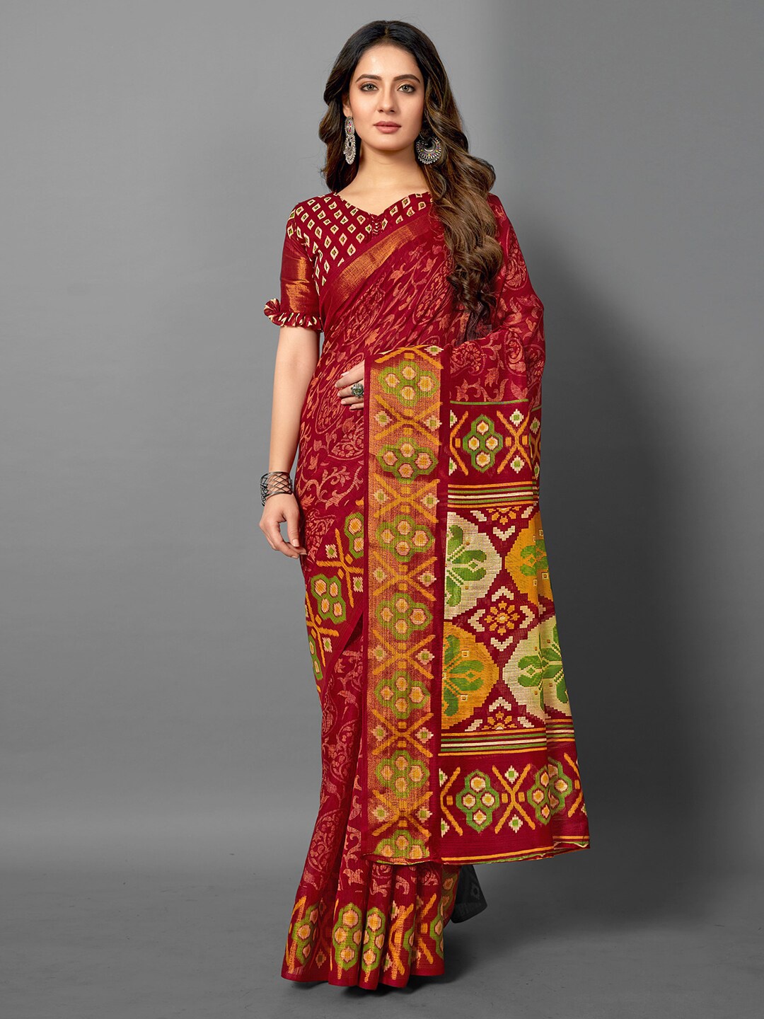 

Anouk Ethnic Motifs Zari Sungudi Saree, Red