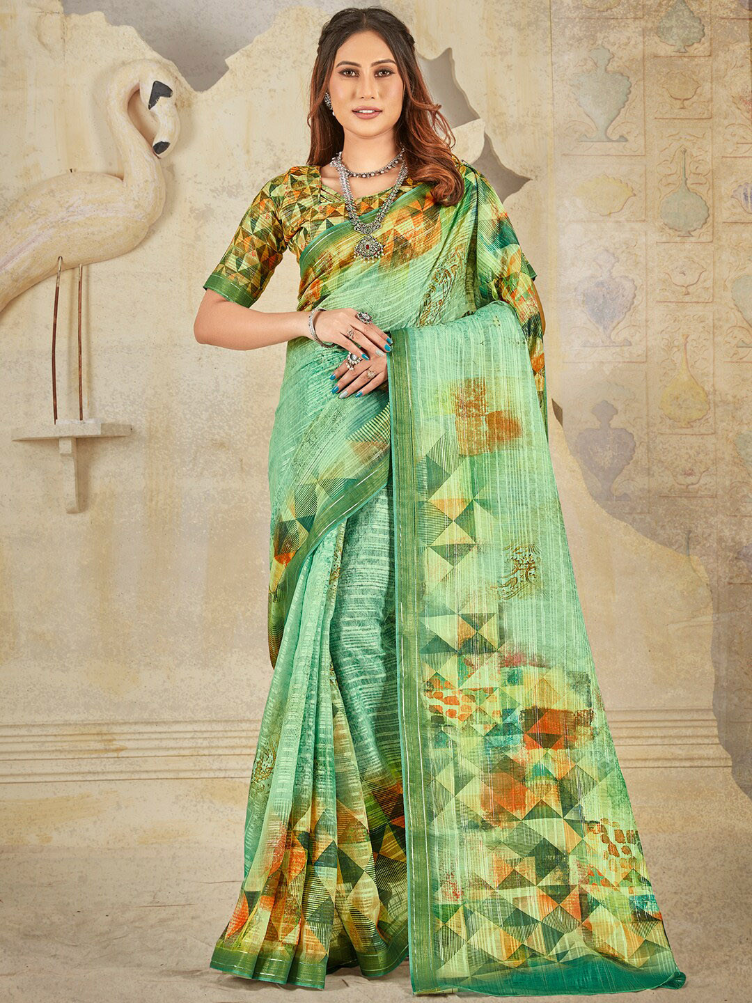 

Anouk Abstract Printed Pure Silk Banarasi Saree, Sea green