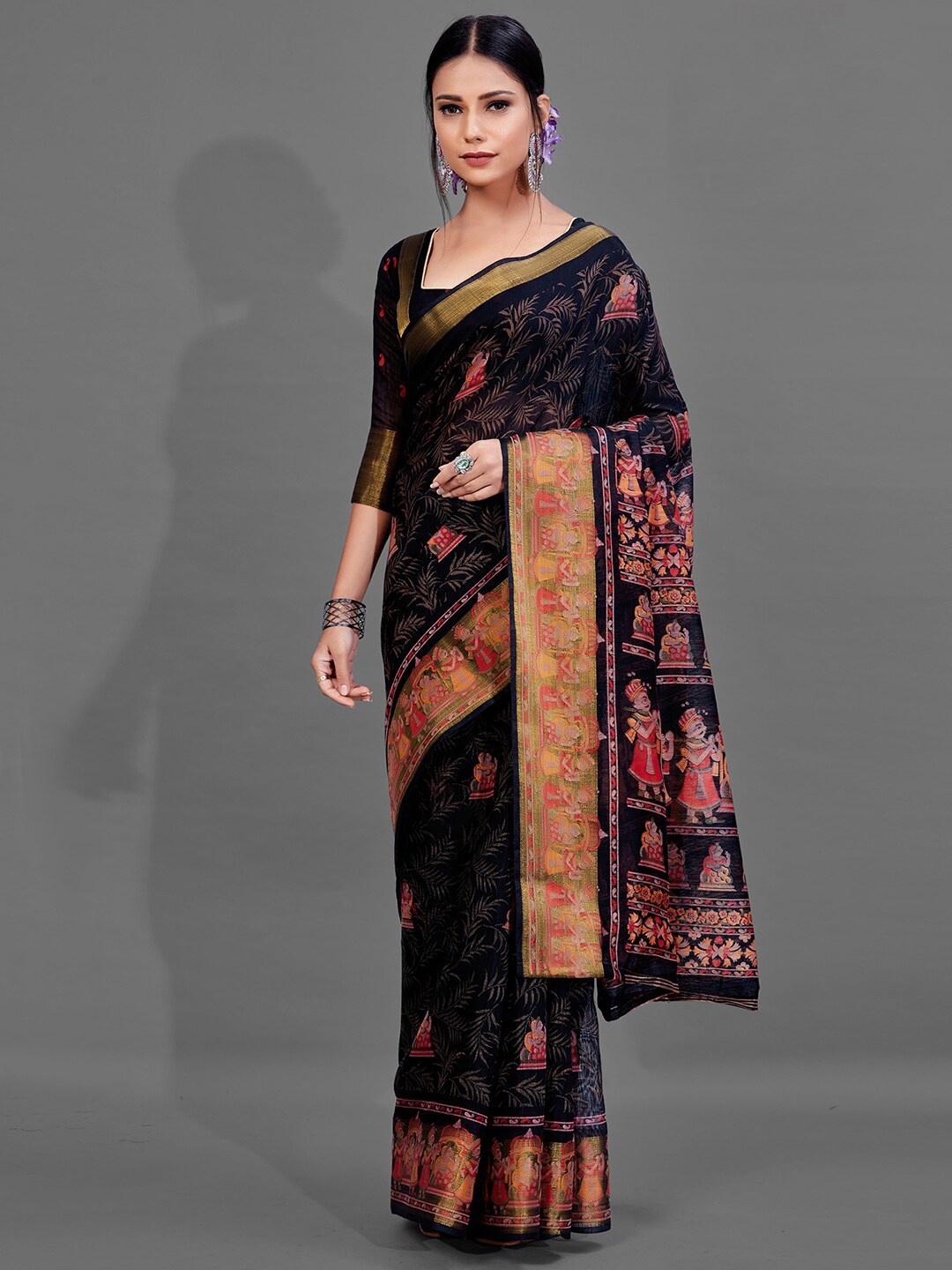 

Anouk Ethnic Motifs Printed Bagh Saree, Black