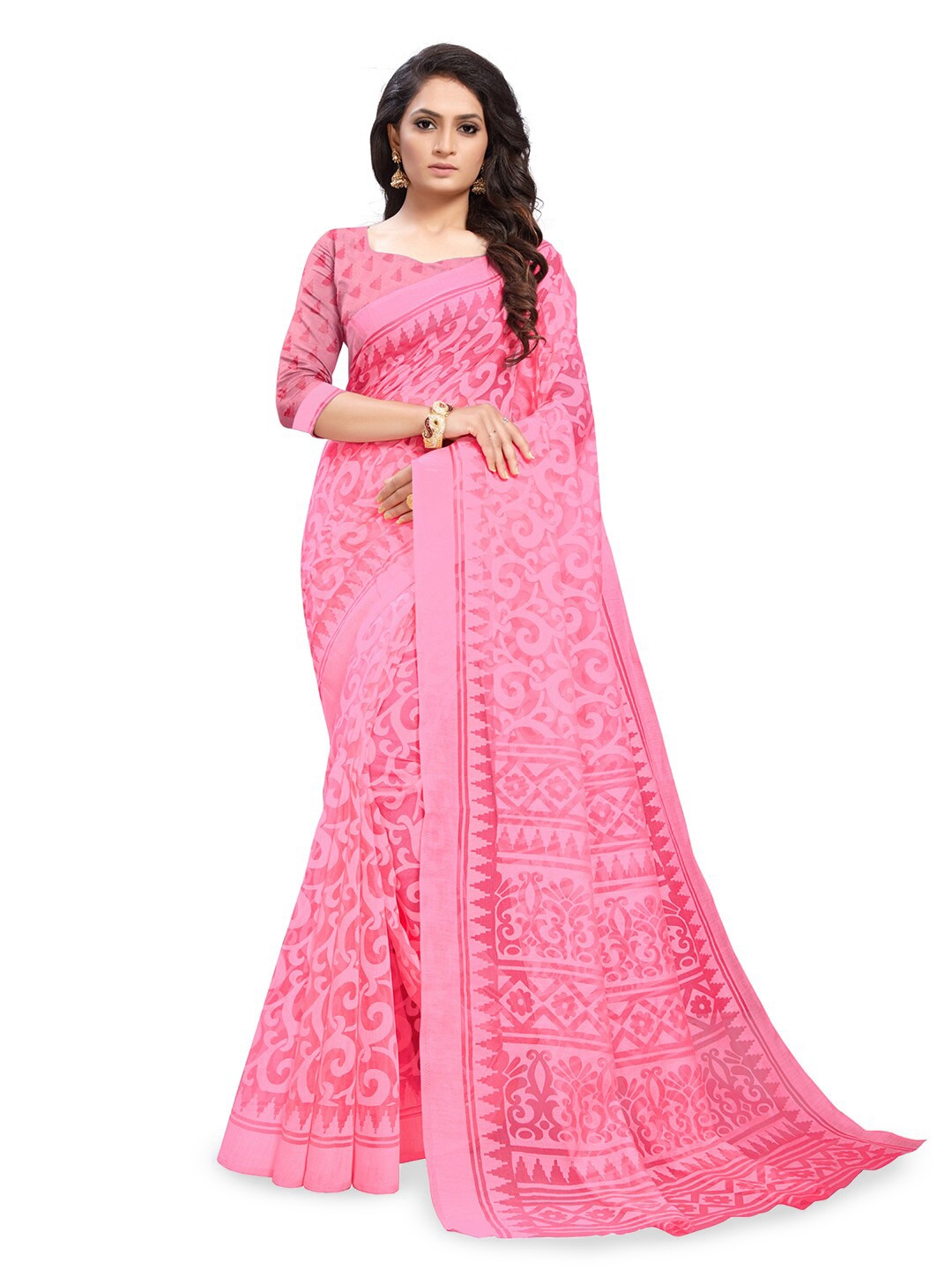 

Anouk Pink Ethnic Motifs Printed Saree