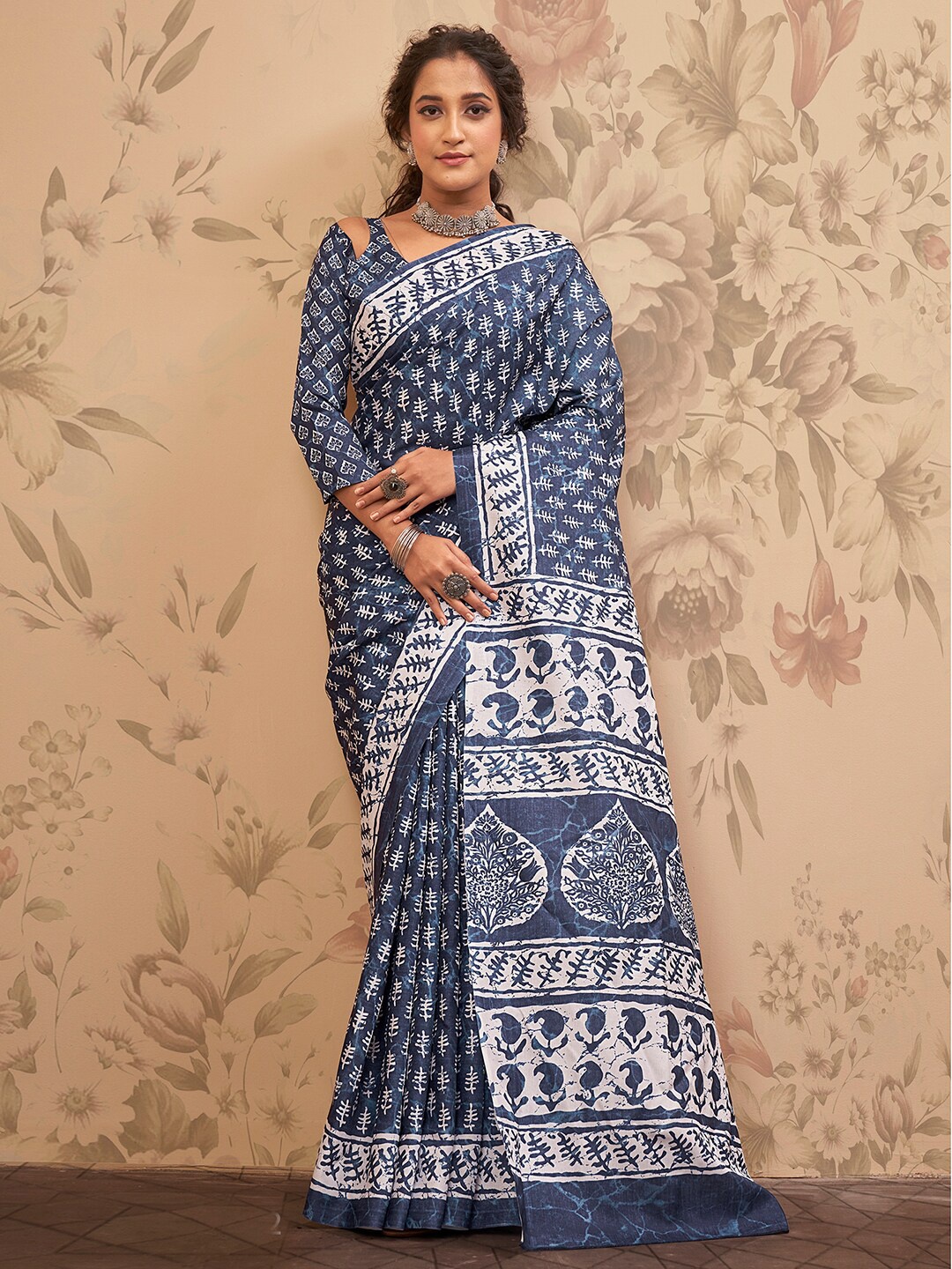

Anouk Dabu Block Printed Saree, Blue