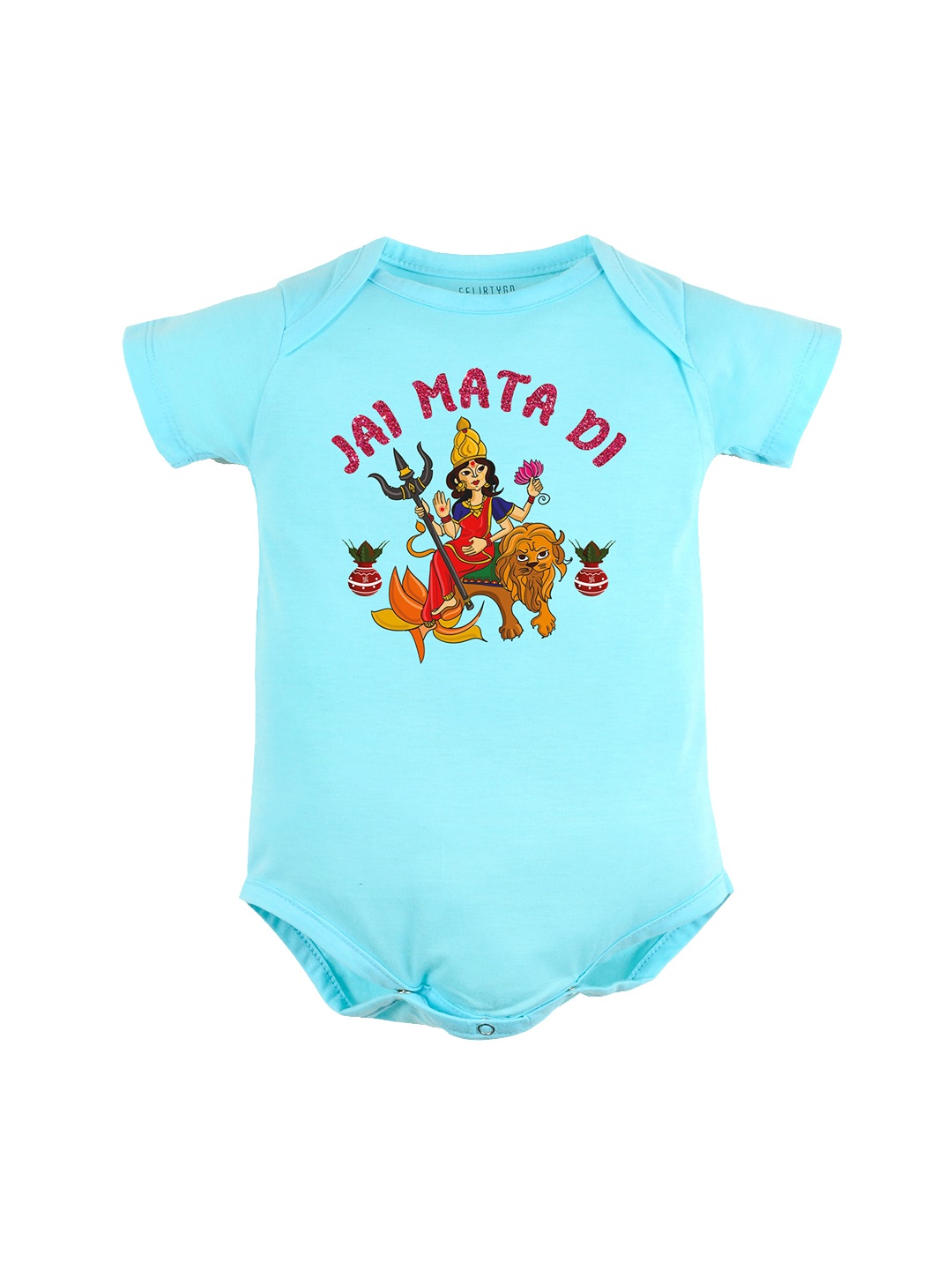 

FFLIRTYGO Infants Pure Cotton Durga Puja Special Printed Bodysuit, Turquoise blue