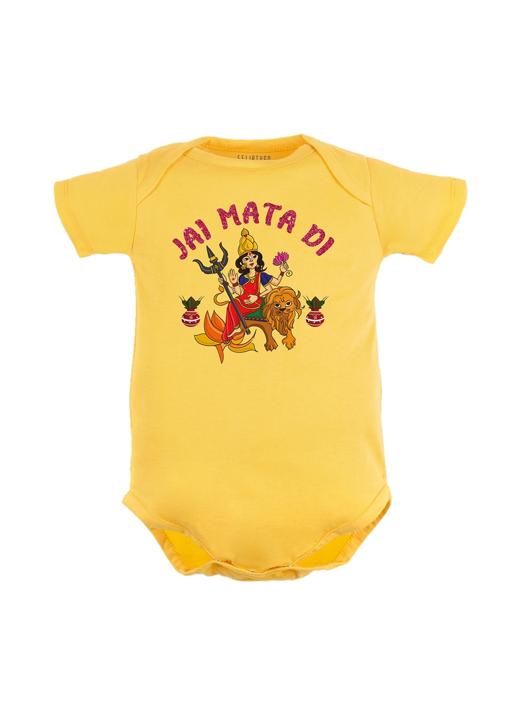 

FFLIRTYGO Infants Pure Cotton Durga Puja Special Printed Bodysuit, Yellow