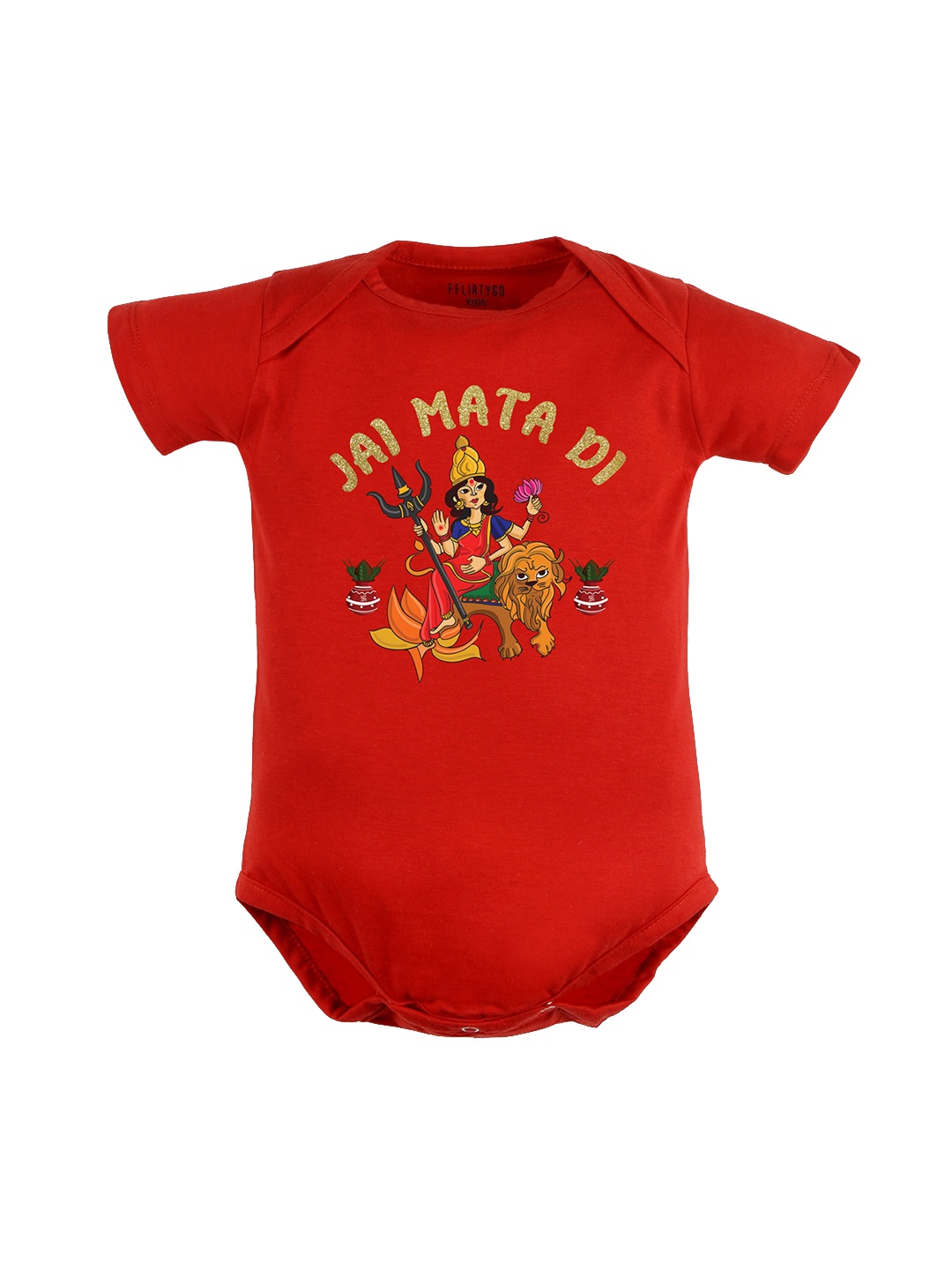 

FFLIRTYGO Infant Kinds Durga Puja Special Printed Pure Cotton Bodysuit, Red