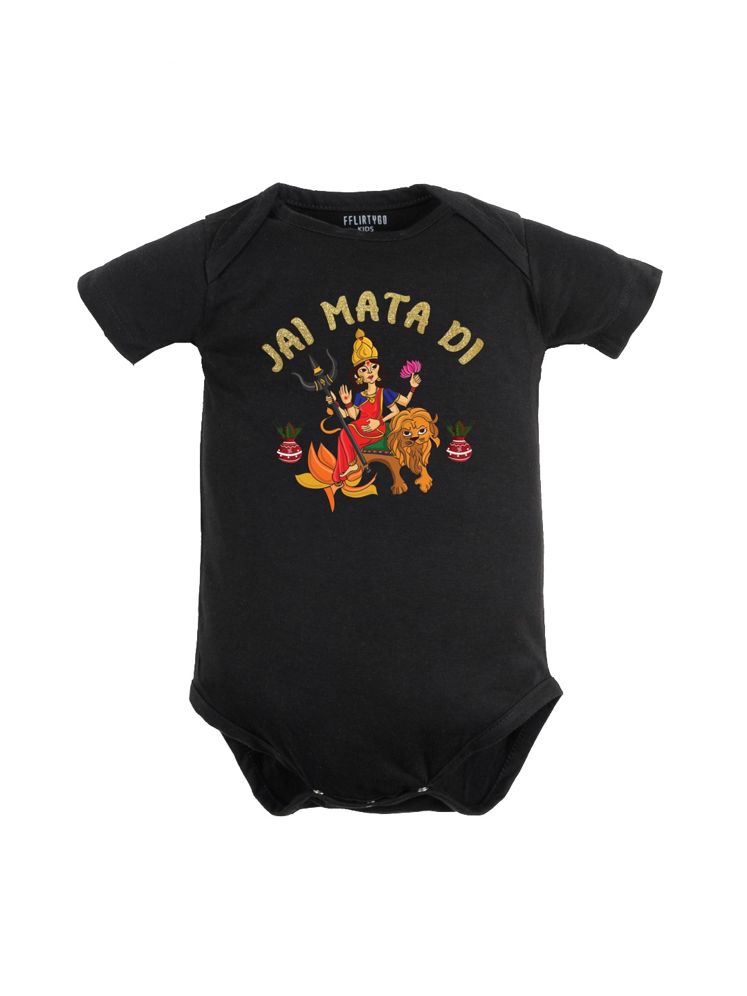 

FFLIRTYGO Infant Kinds Durga Puja Special Pure Cotton Body Suit, Black