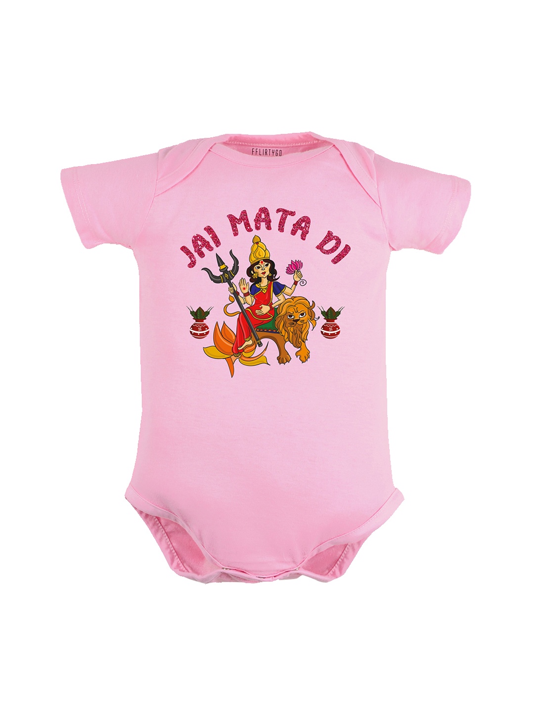 

FFLIRTYGO Infant Kinds Durga Puja Special Printed Pure Cotton Bodysuit, Pink