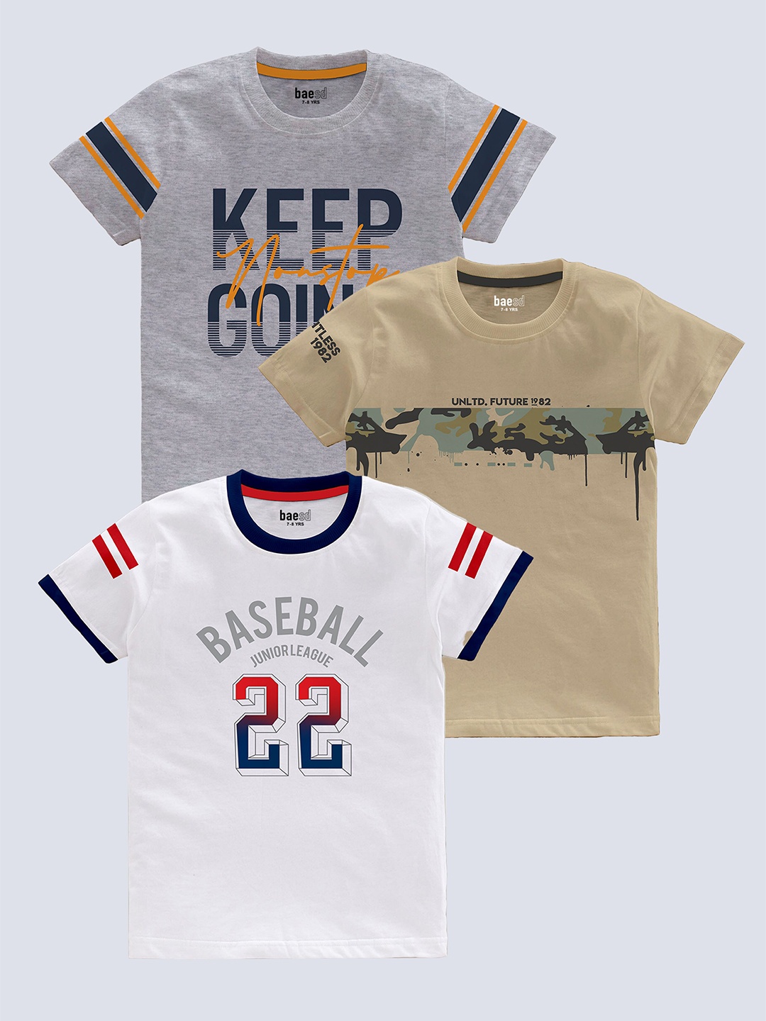 

BAESD Boys Pack Of 3 Printed Pure Cotton T-shirts, Grey
