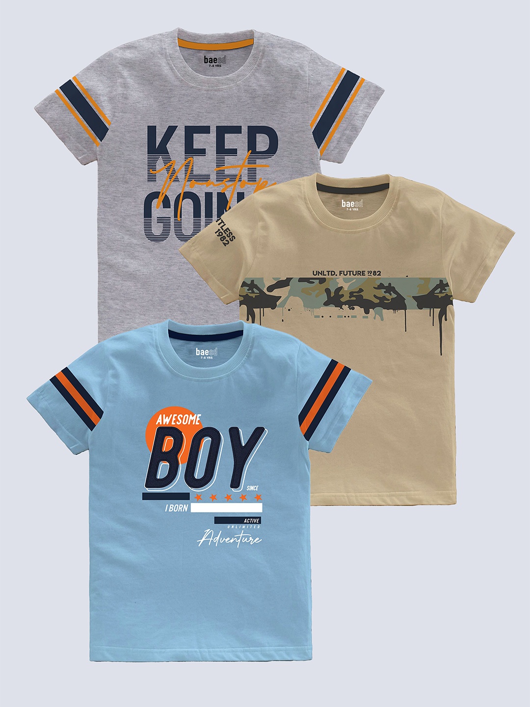 

BAESD Boys Pack Of 3 Printed Pure Cotton T-shirts, Grey