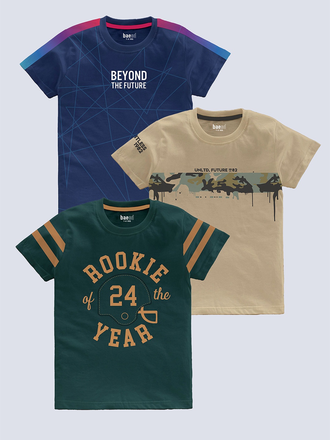 BAESD Boys Pack of 3 Typography Printed Pure Cotton T-shirts, Brown