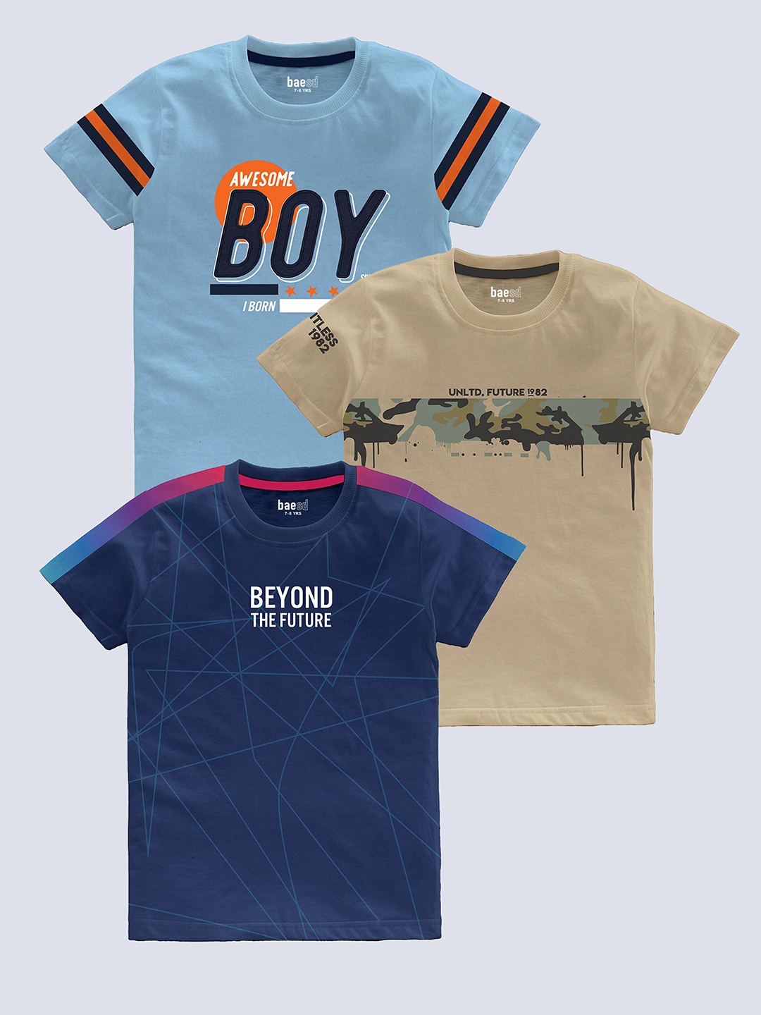 

BAESD Boys Pack Of 3 Printed Cotton T-shirt, Blue