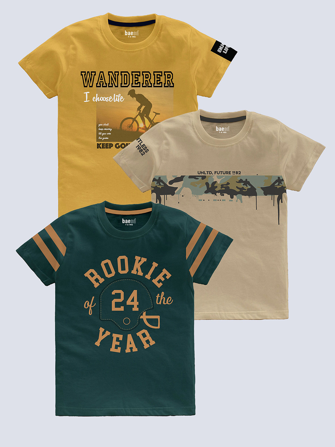 

BAESD Boys Pack Of 3 Typography Printed Pure Cotton T-shirt, Green