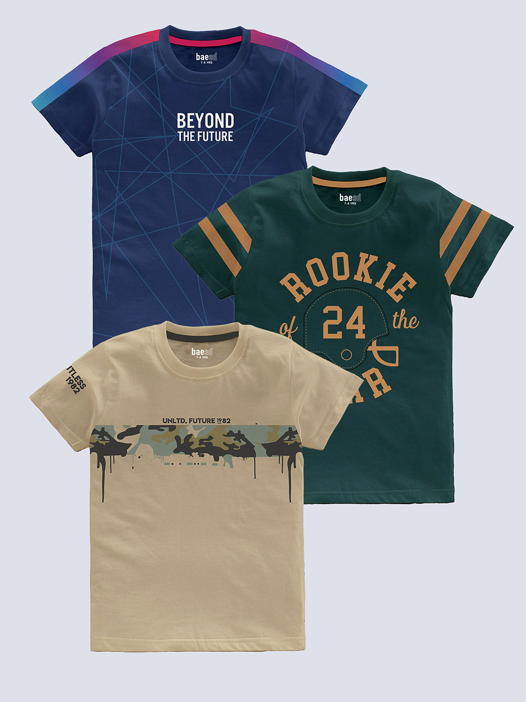 

BAESD Boys Pack Of 3 Typography Printed Pure Cotton T-shirt, Beige