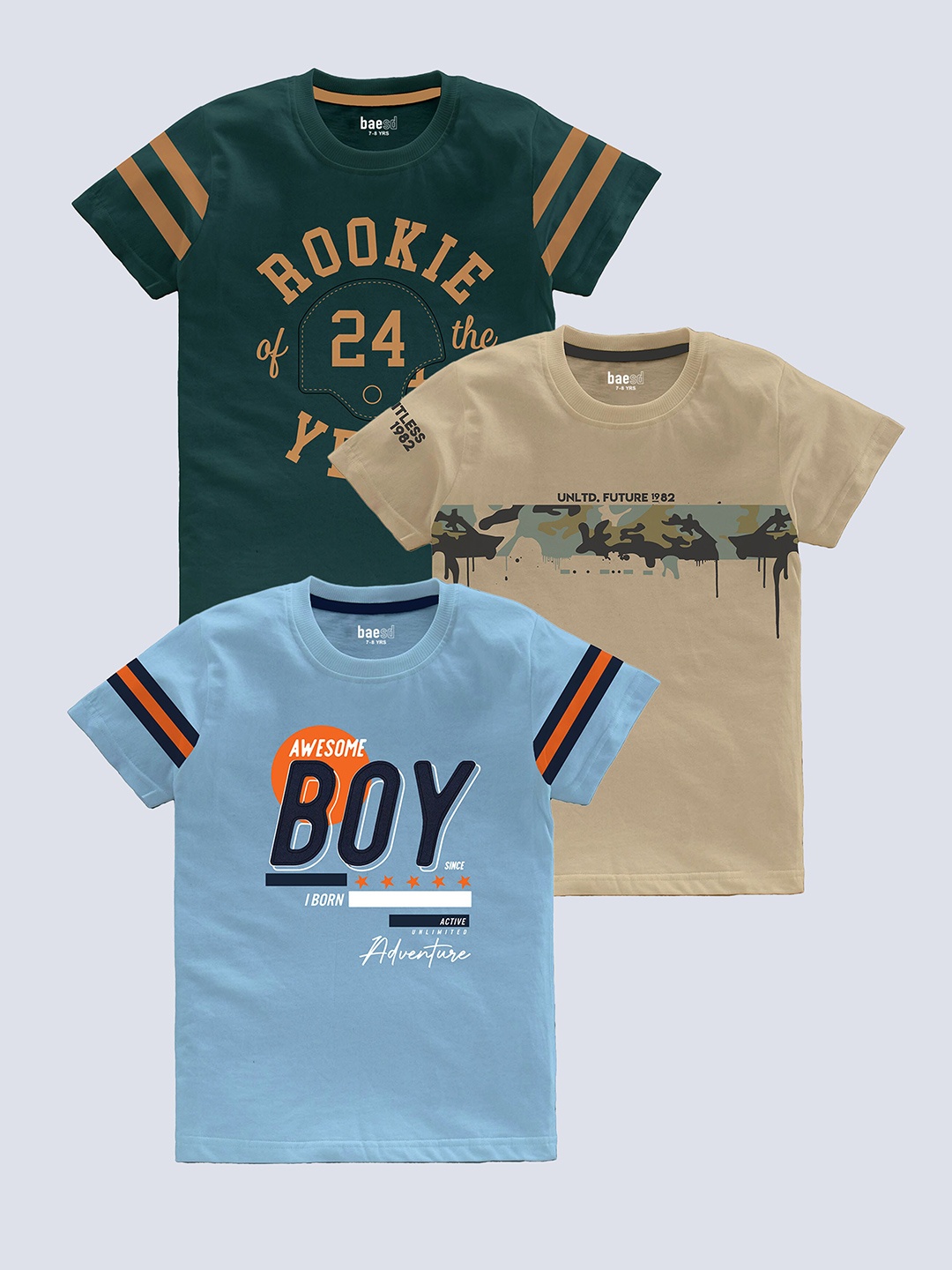 

BAESD Boys Pack Of 3 Printed Cotton T-shirt, Green