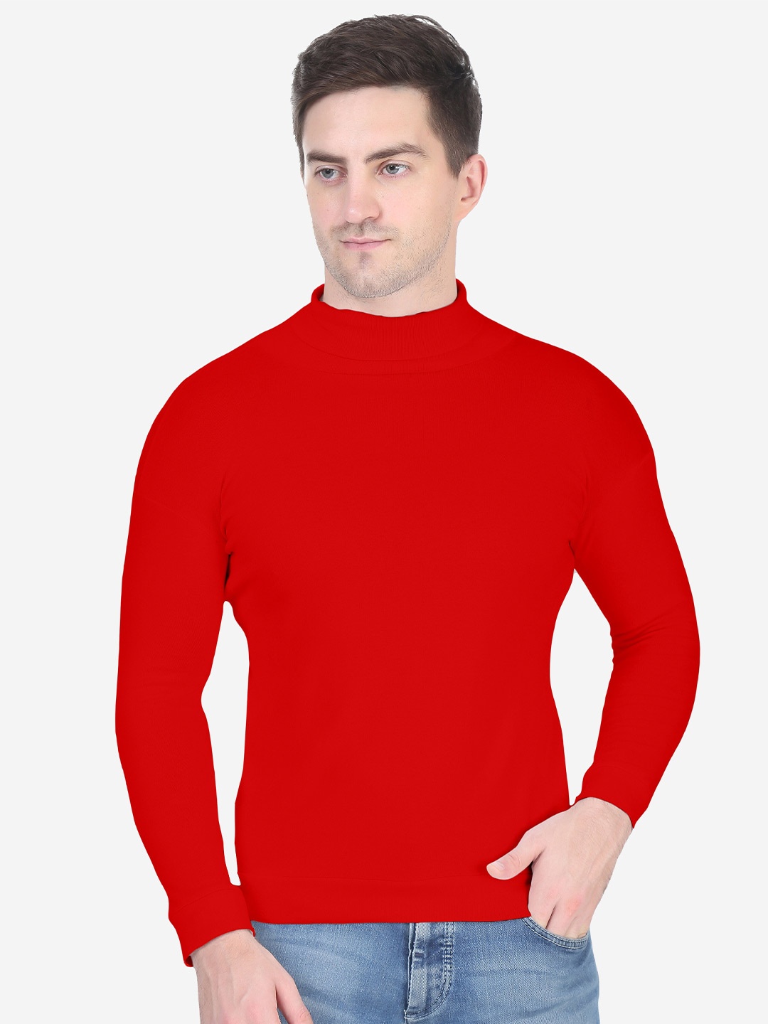 

Fasha High Neck Cotton Pullover Sweatshirt, Red
