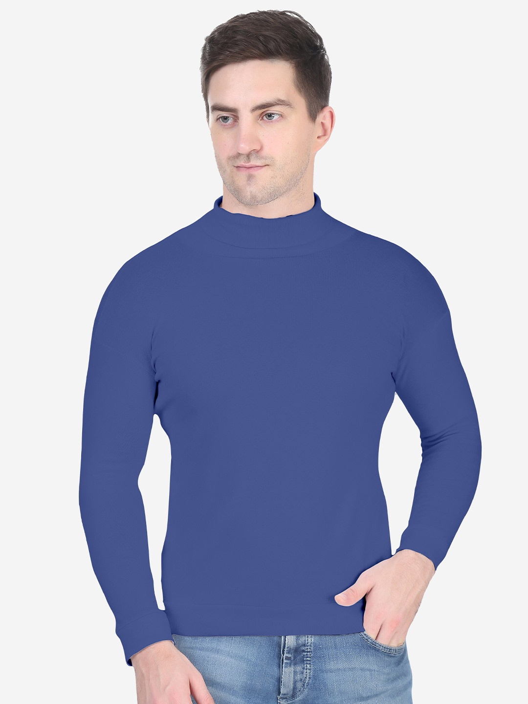 

Fasha High Neck Cotton Pullover Sweatshirt, Blue