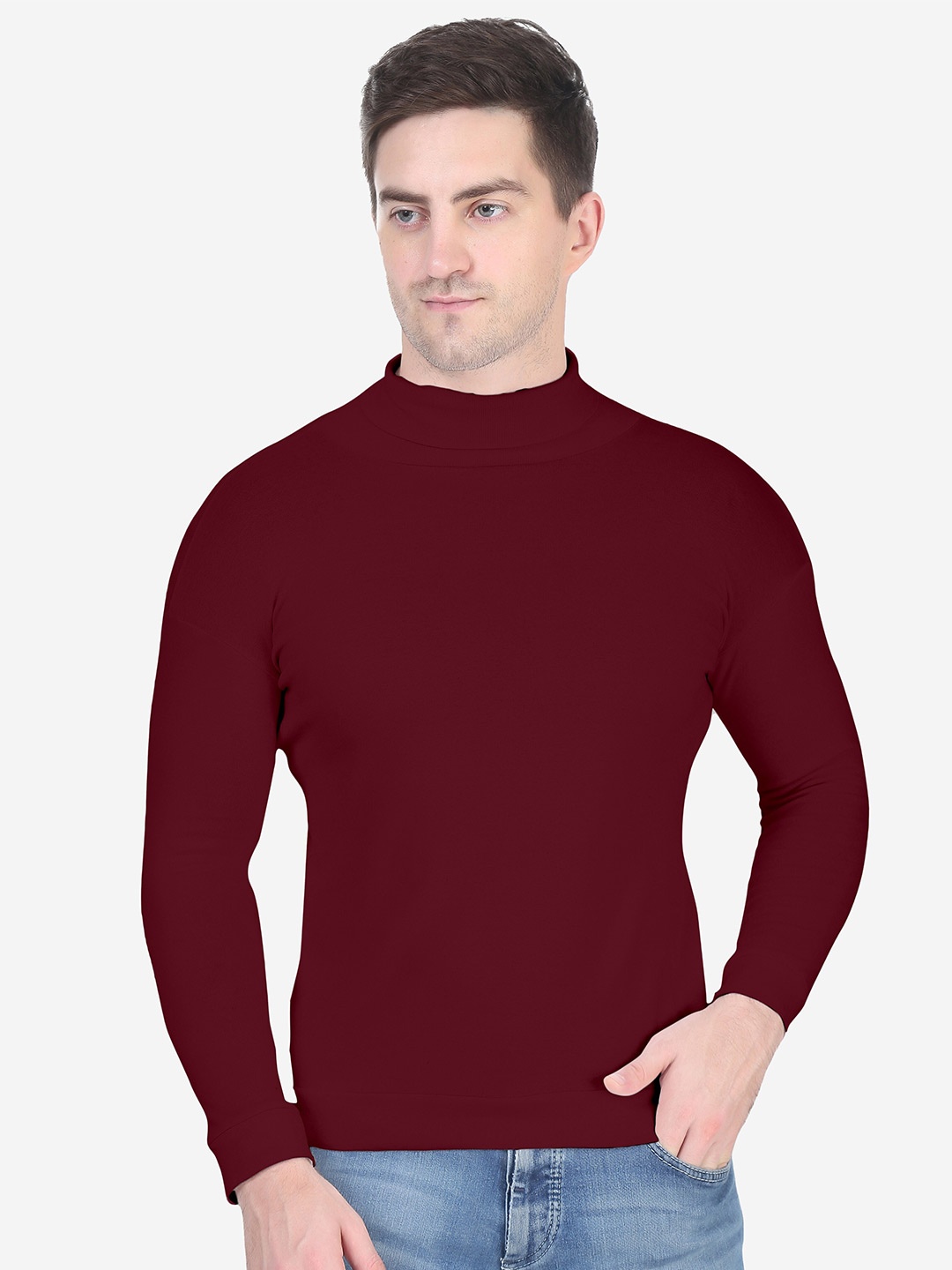 

Fasha High Neck Cotton Pullover Sweatshirt, Maroon