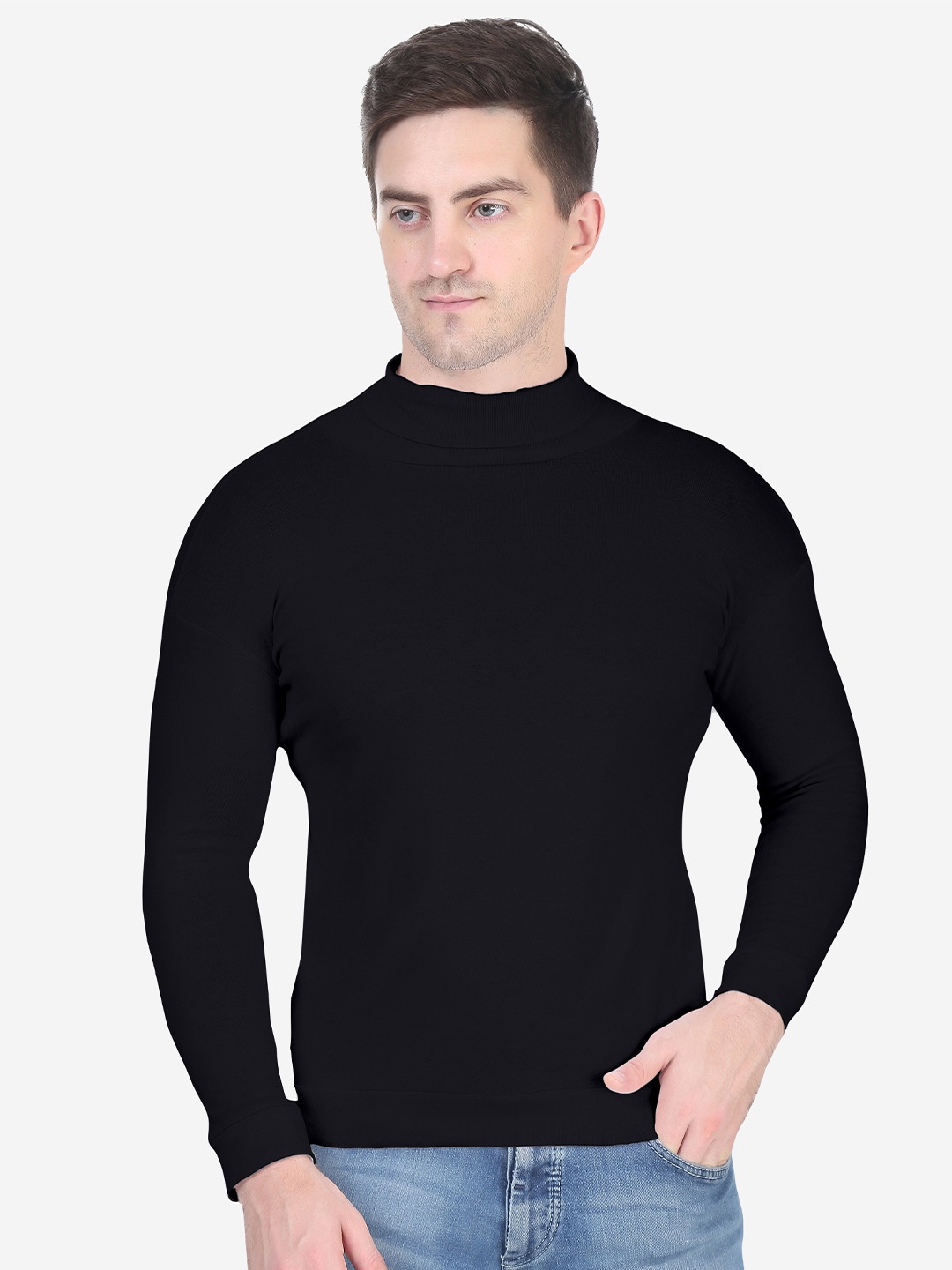 

Fasha High Neck Cotton Pullover Sweatshirt, Black