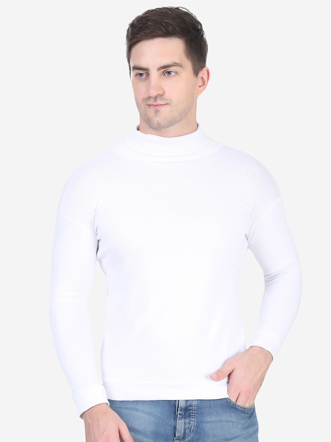 

Fasha High Neck Cotton Pullover Sweatshirt, White