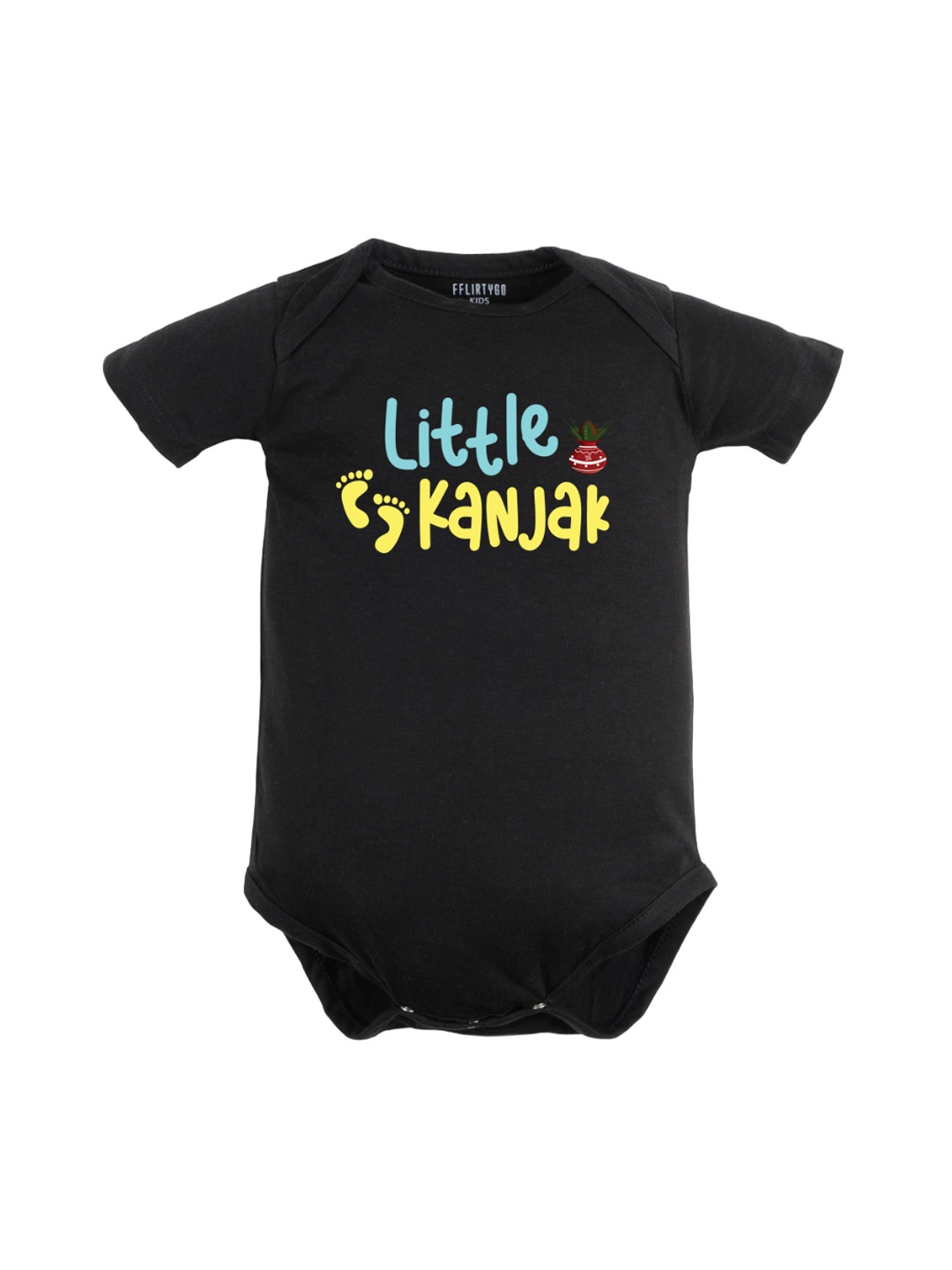 

FFLIRTYGO Infants Little Kanjak Printed Pure Cotton Bodysuit, Black