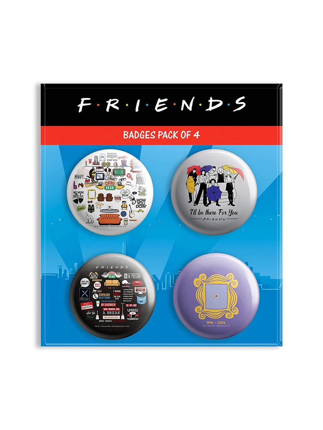 

Epic Stuff Kids Pack of 4 Friends TV Series Round Brooch, White