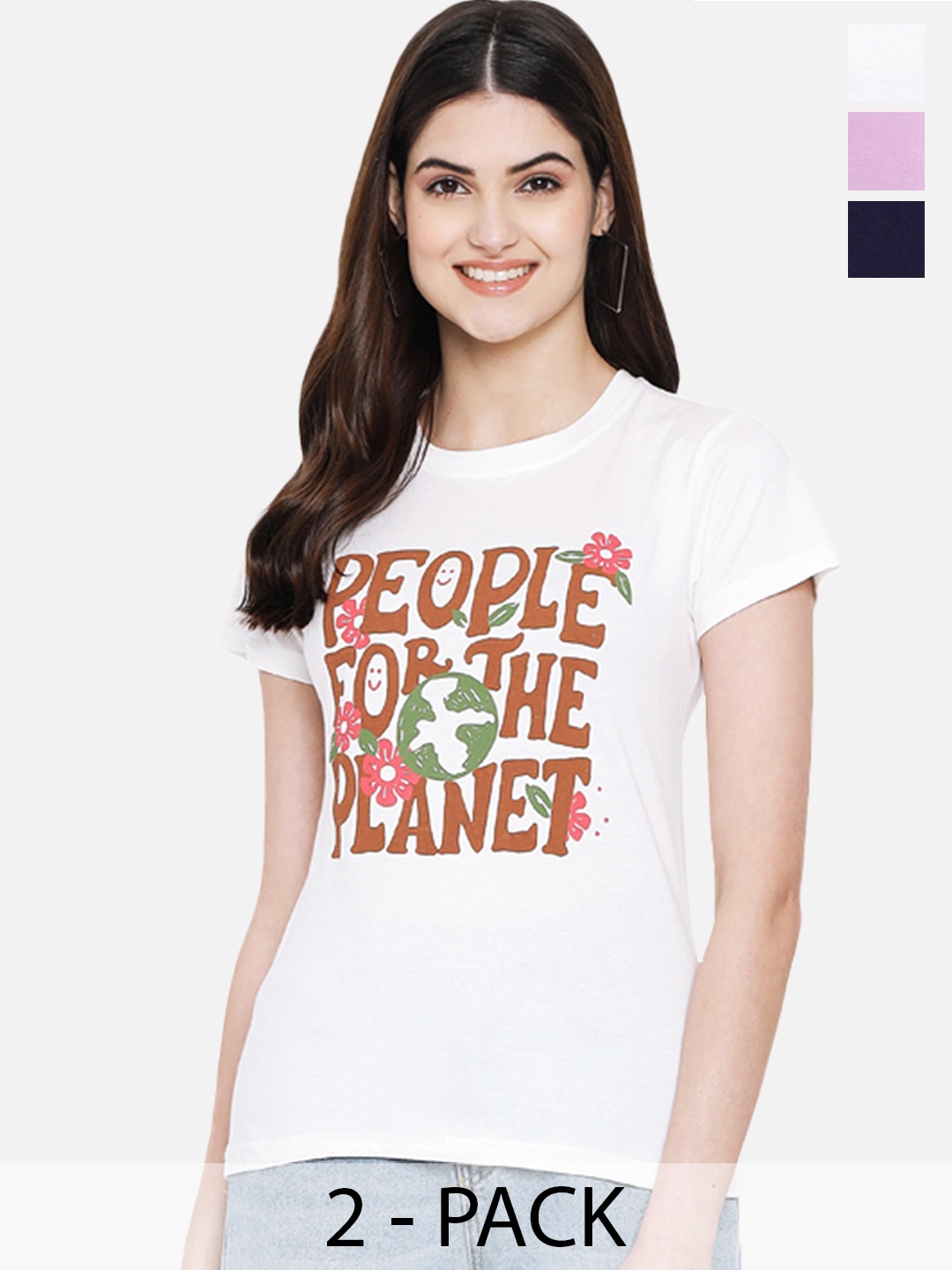 Fabflee Pack Of 3 Typography Printed Cotton T-shirt, White