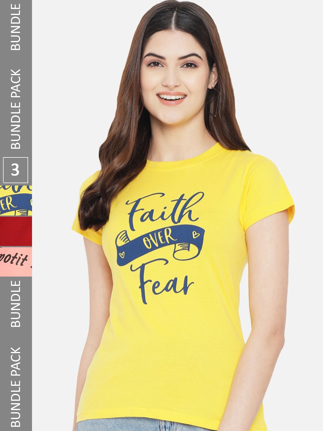 

Fabflee Pack of 3 Printed Cotton T-shirts, Yellow