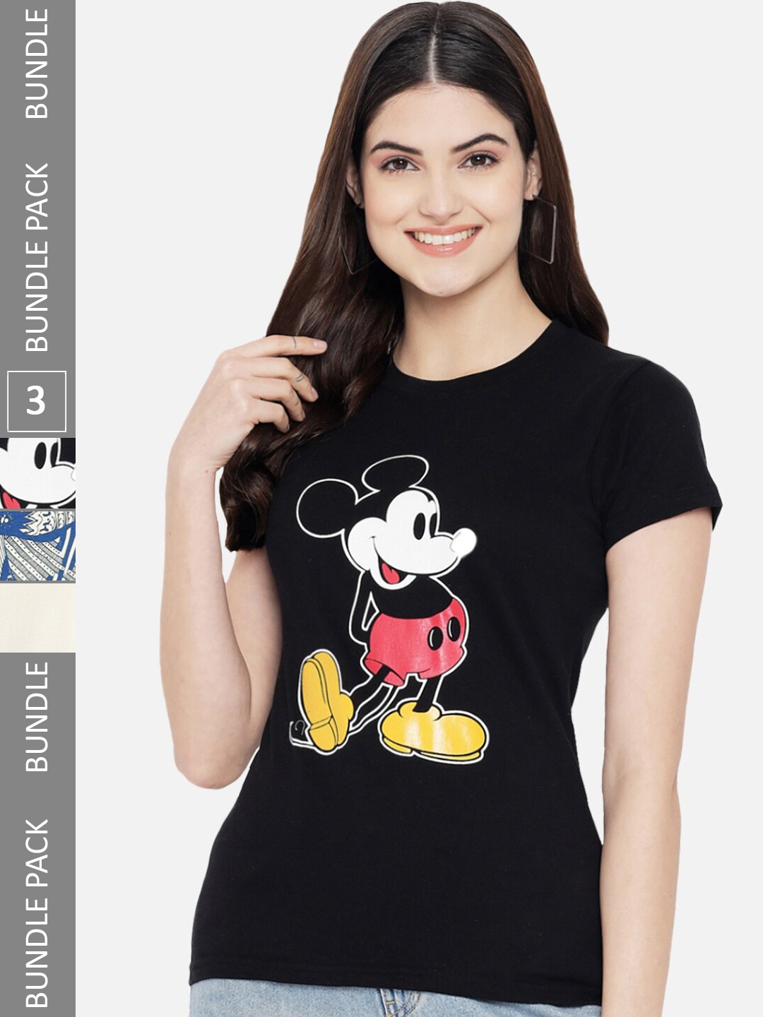 

Fabflee Pack Of 3 Printed Cotton T-shirt, Black