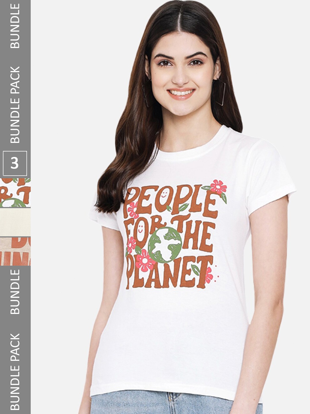 

Fabflee Pack Of 3 Typography Printed Cotton T-Shirt, White