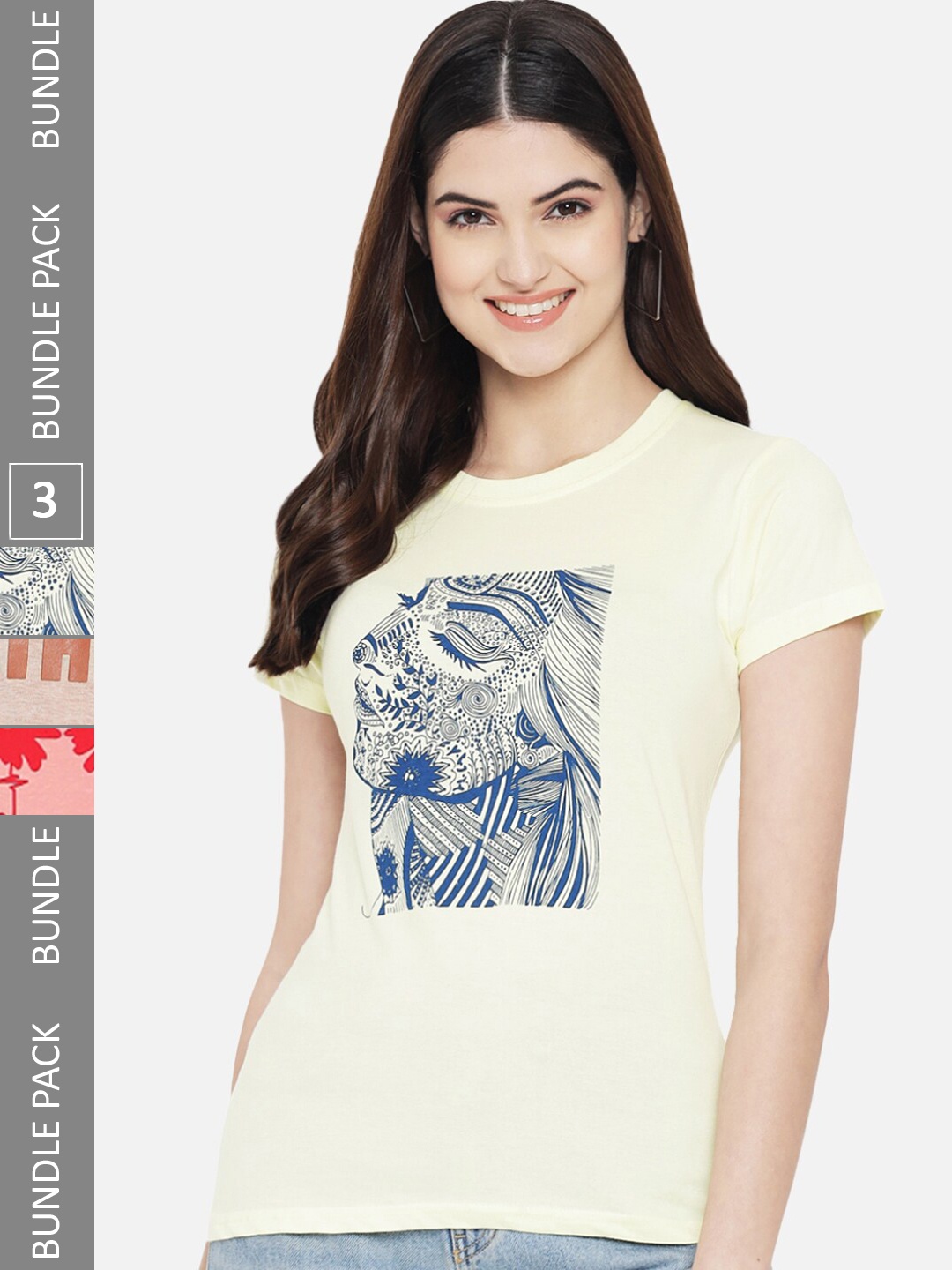 

Fabflee Pack Of 3 Graphic Printed Cotton T-shirt, Yellow