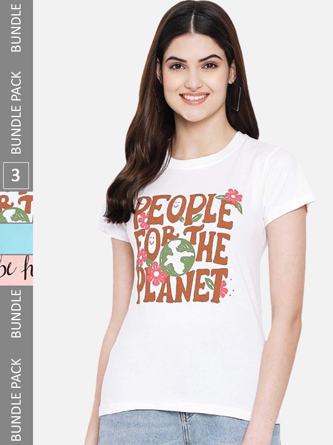 

Fabflee Pack of 3 Typography Printed Cotton T-shirts, White