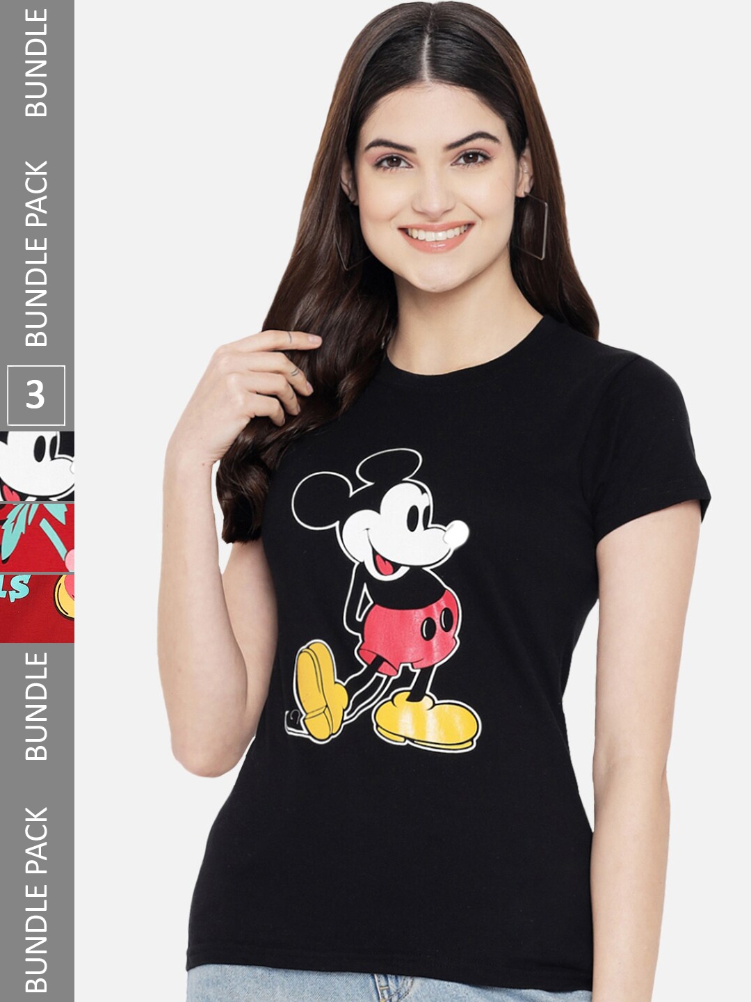 

Fabflee Pack Of 3 Graphic Printed Cotton T-shirts, Black