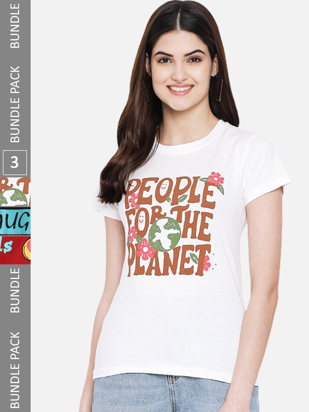 

Fabflee Pack Of 3 Graphic Printed Cotton T-shirts, White