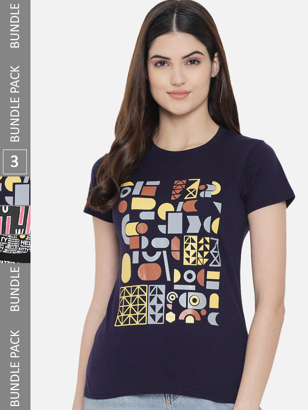 

Fabflee Women Multicoloured Typography 3 Printed Extended Sleeves T-shirt, Multi