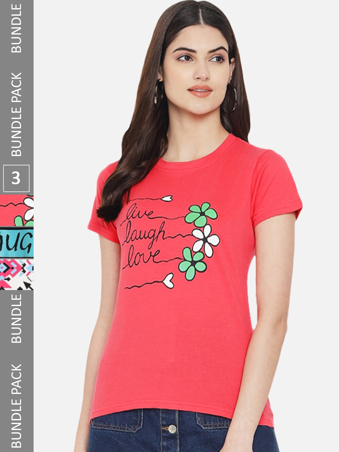 

Fabflee Pack of 3 Printed Knitted Cotton T-Shirt, Red