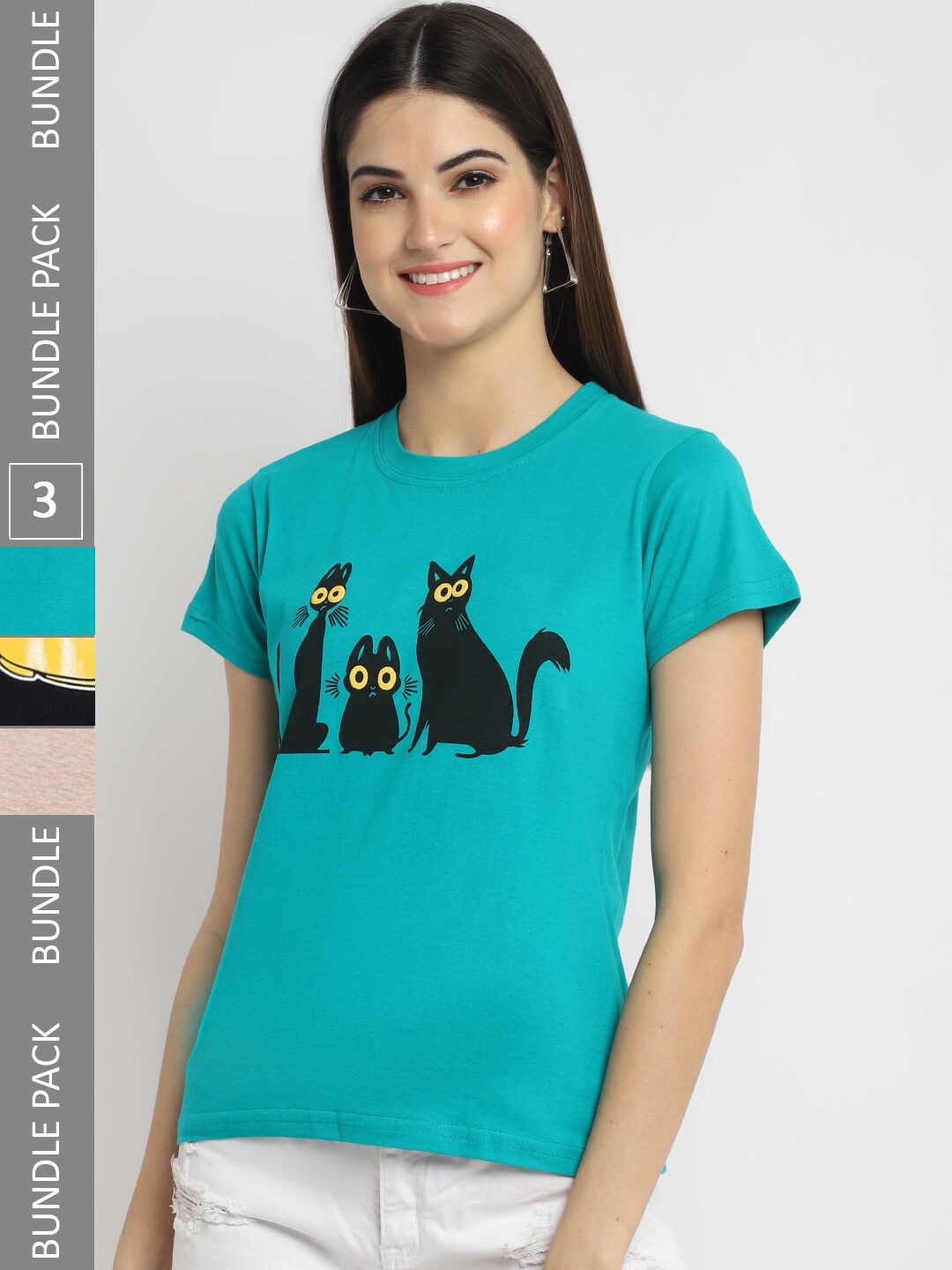 

Fabflee Pack Of 3 Typography Printed Cotton T-shirts, Blue