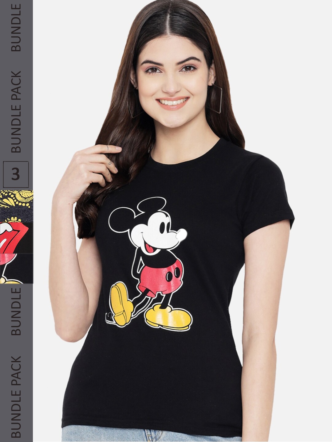 

Fabflee Pack Of 3 Printed Cotton T-shirt, Black