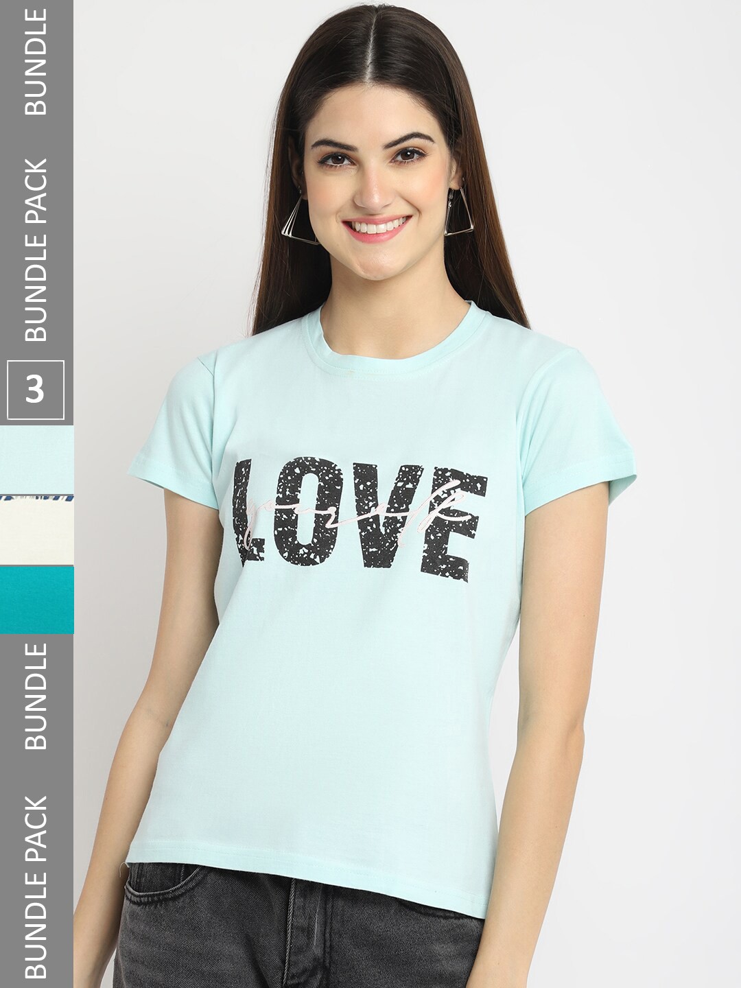 

Fabflee Pack Of 3 Printed Cotton Casual T-shirt, Blue