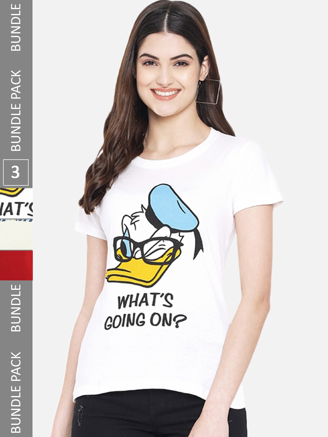 

Fabflee Pack Of 3 Donald Duck Graphic Printed Cotton Casual T-shirt, White