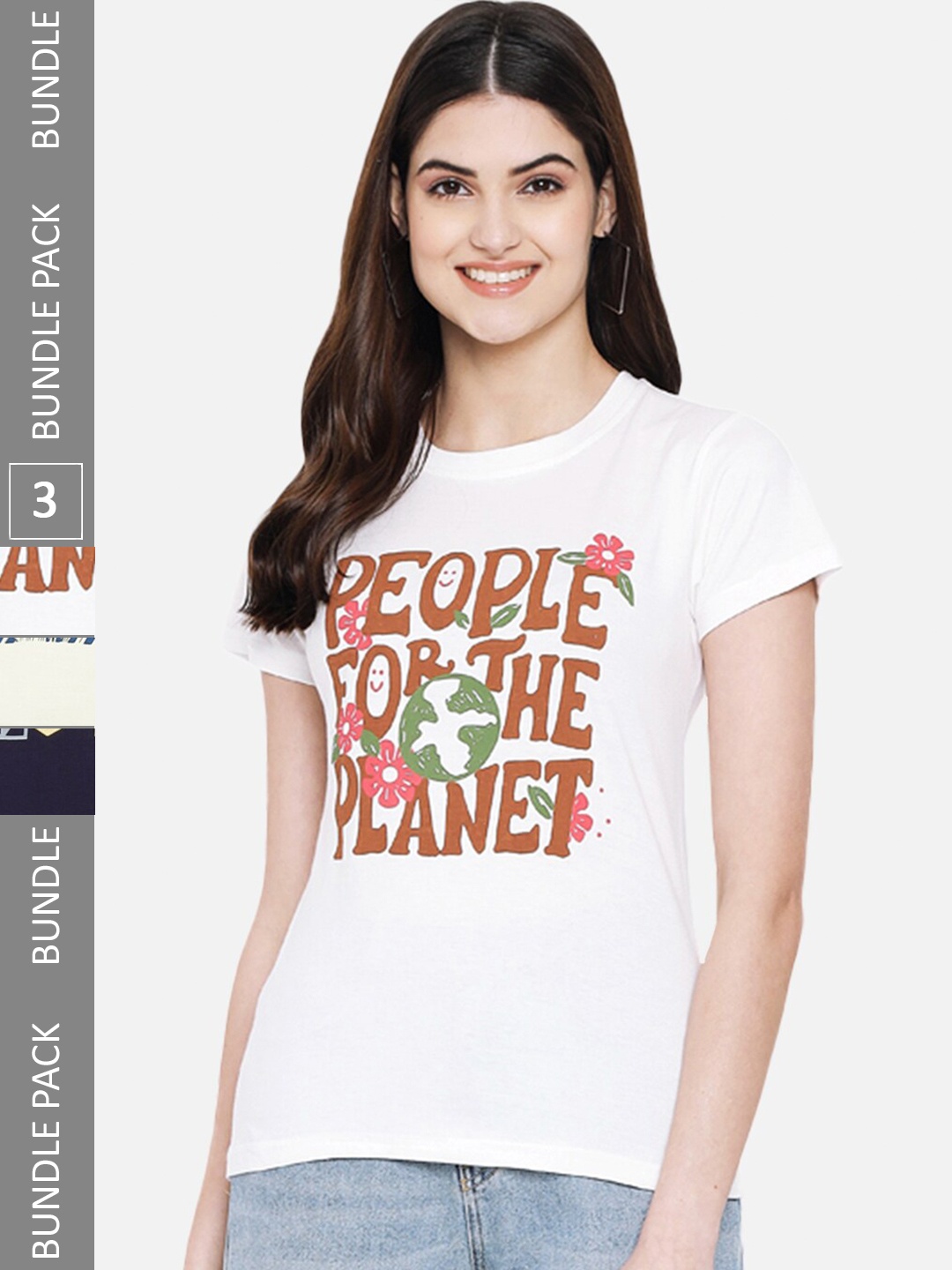 

Fabflee Pack Of 3 Graphic Printed Cotton T-Shirt, White