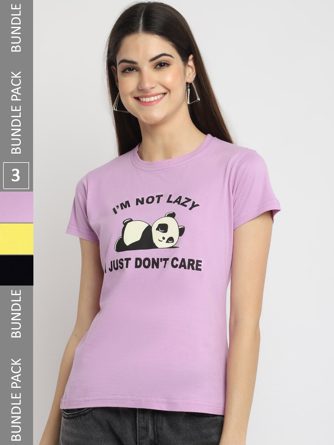 

Fabflee Pack Of 3 Printed Cotton Casual T-shirt, Lavender